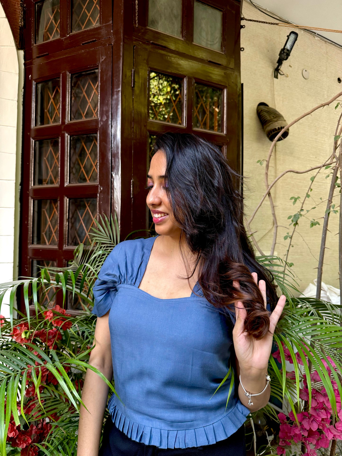 Draped Sleeves Top – Dusky Blue