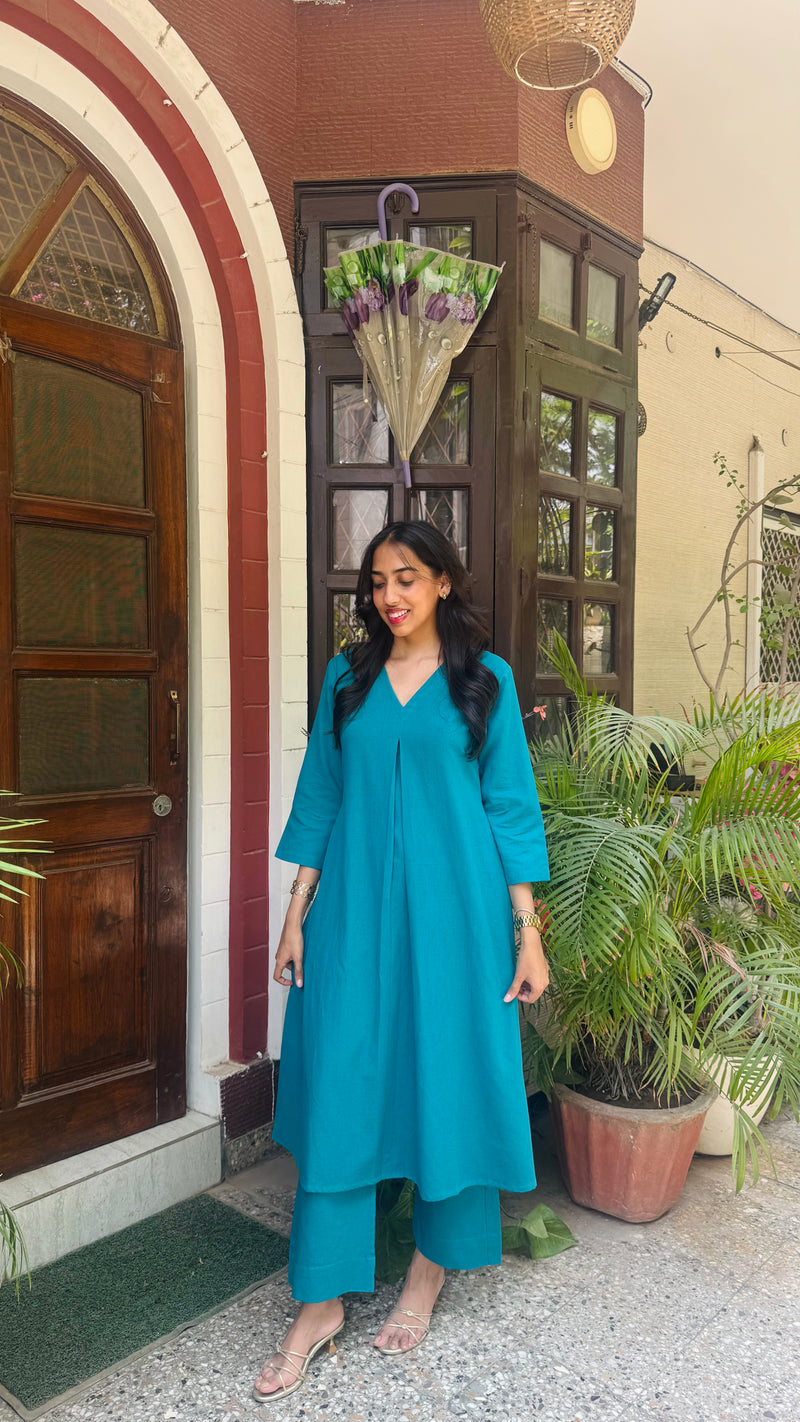 PRE-ORDER A-Line Cotton/Linen Set - Teal (Premium Collection) - DISPATCH BY 10TH OCTOBER