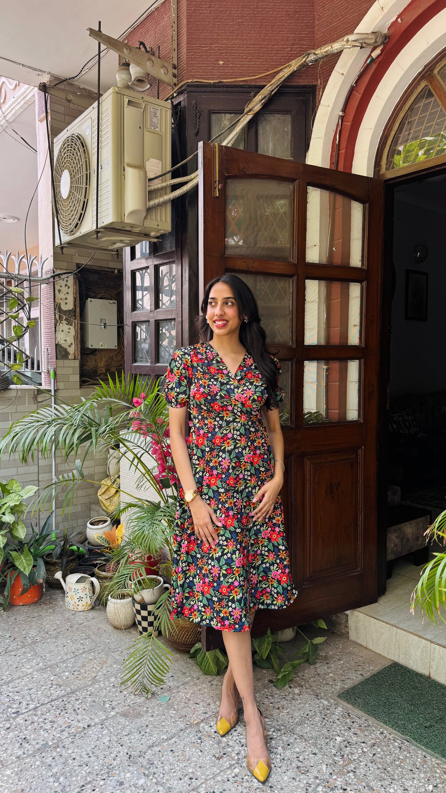 Beauty Blush Floral Wrap Dress - Black
