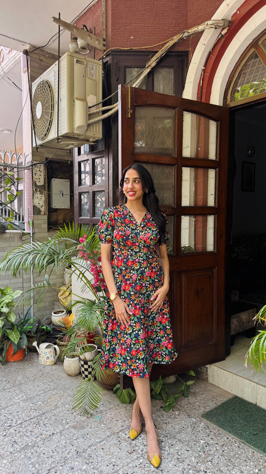 Beauty Blush Floral Wrap Dress - Black