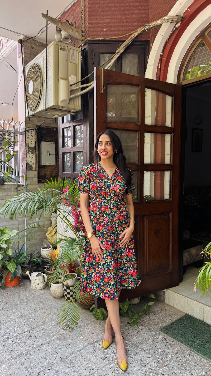 Beauty Blush Floral Wrap Dress - Black