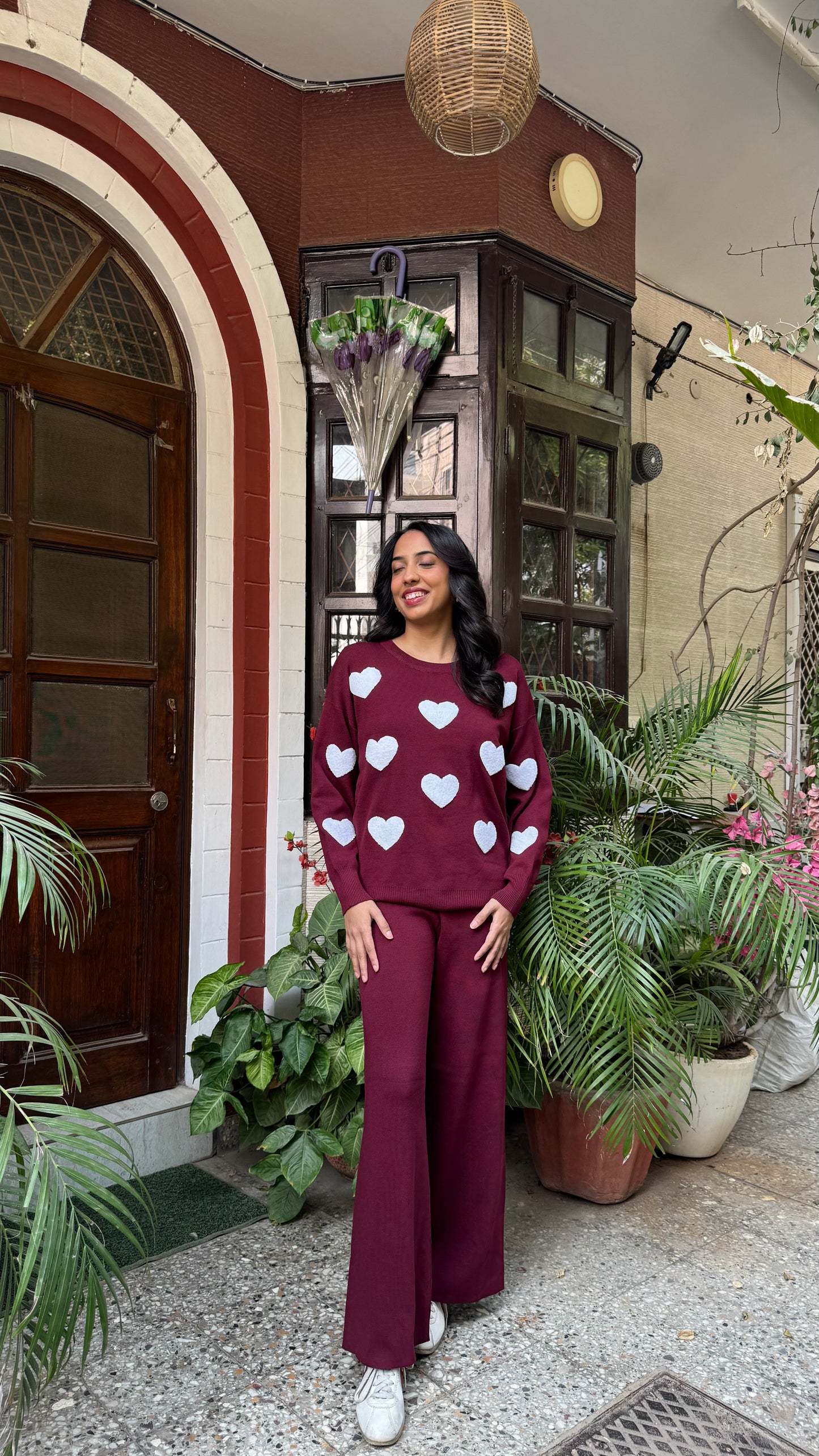 Love Bug Heart Sweater Set - Wine (Free Size) - Premium Collection