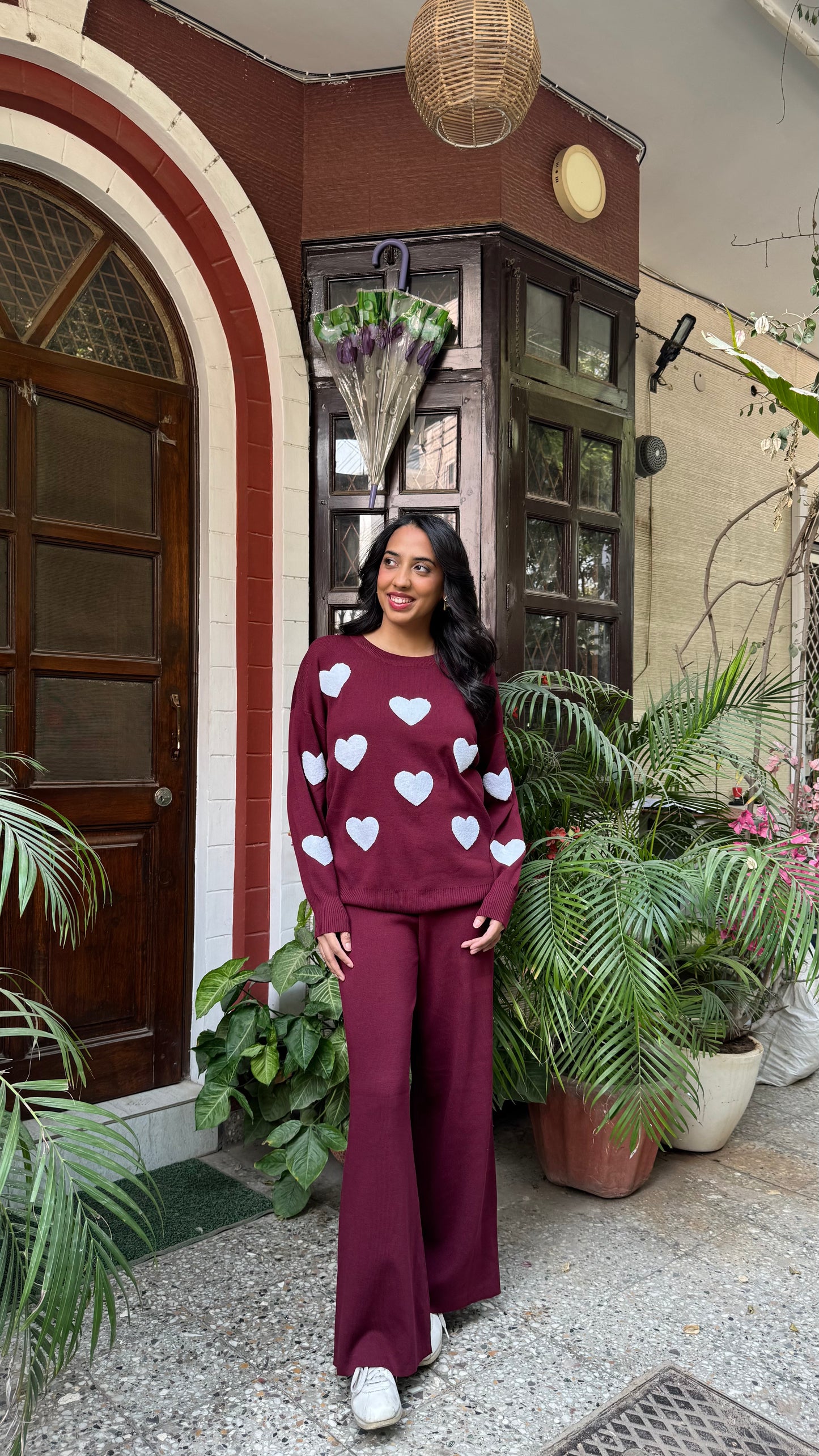Love Bug Heart Sweater Set - Wine (Free Size) - Premium Collection