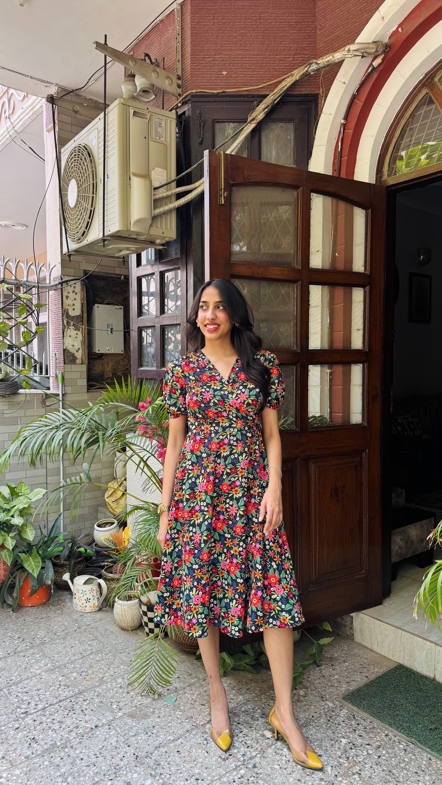 Beauty Blush Floral Wrap Dress - Black