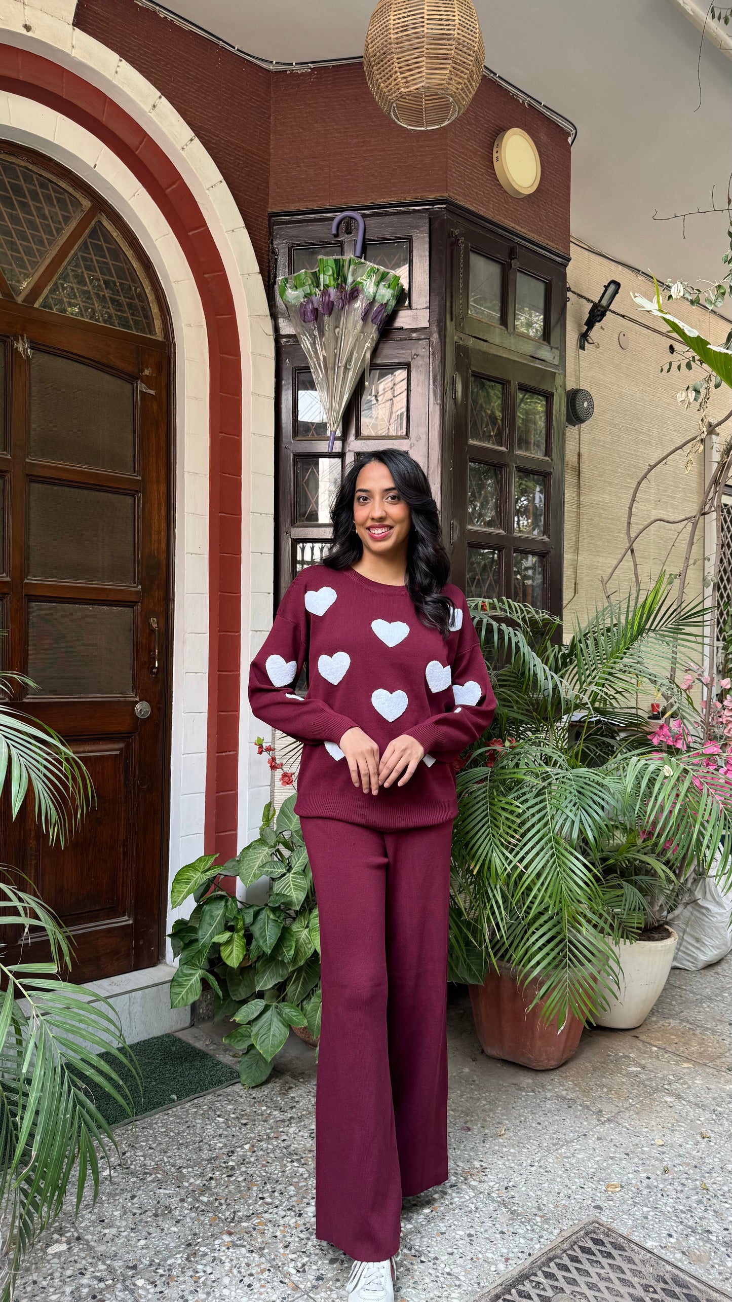 Love Bug Heart Sweater Set - Wine (Free Size) - Premium Collection