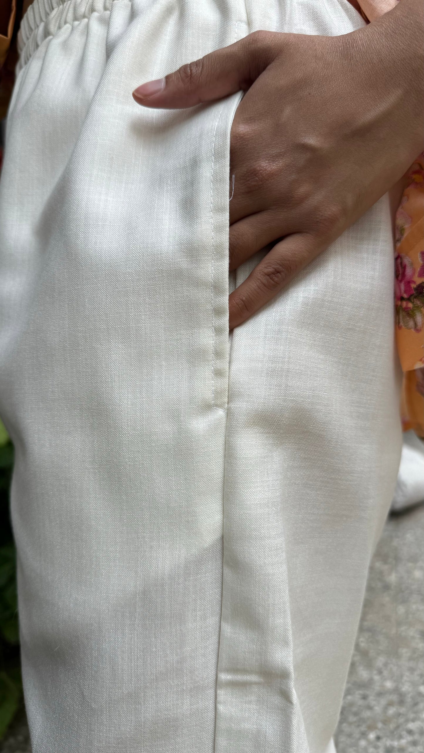 Bow Tie Cotton Pants - White