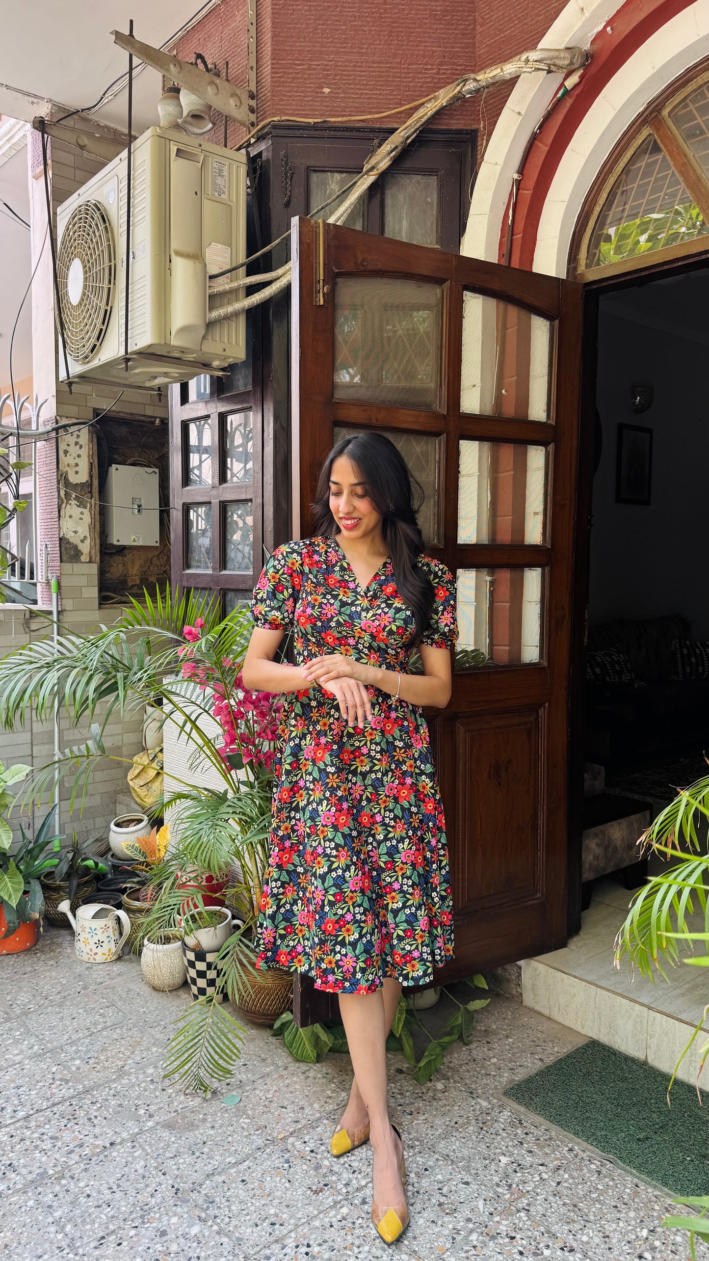 Beauty Blush Floral Wrap Dress - Black