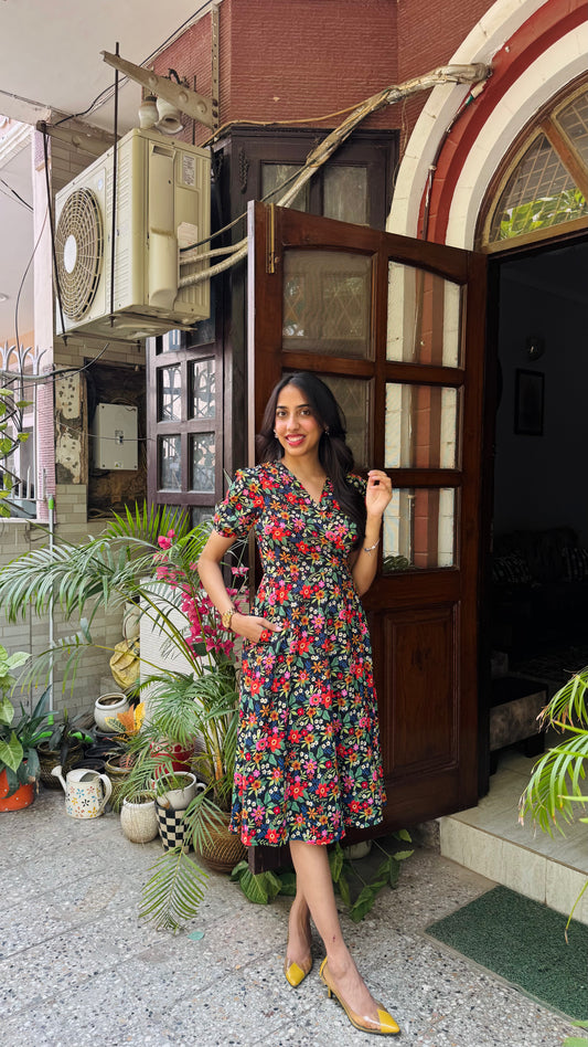 Beauty Blush Floral Wrap Dress - Black