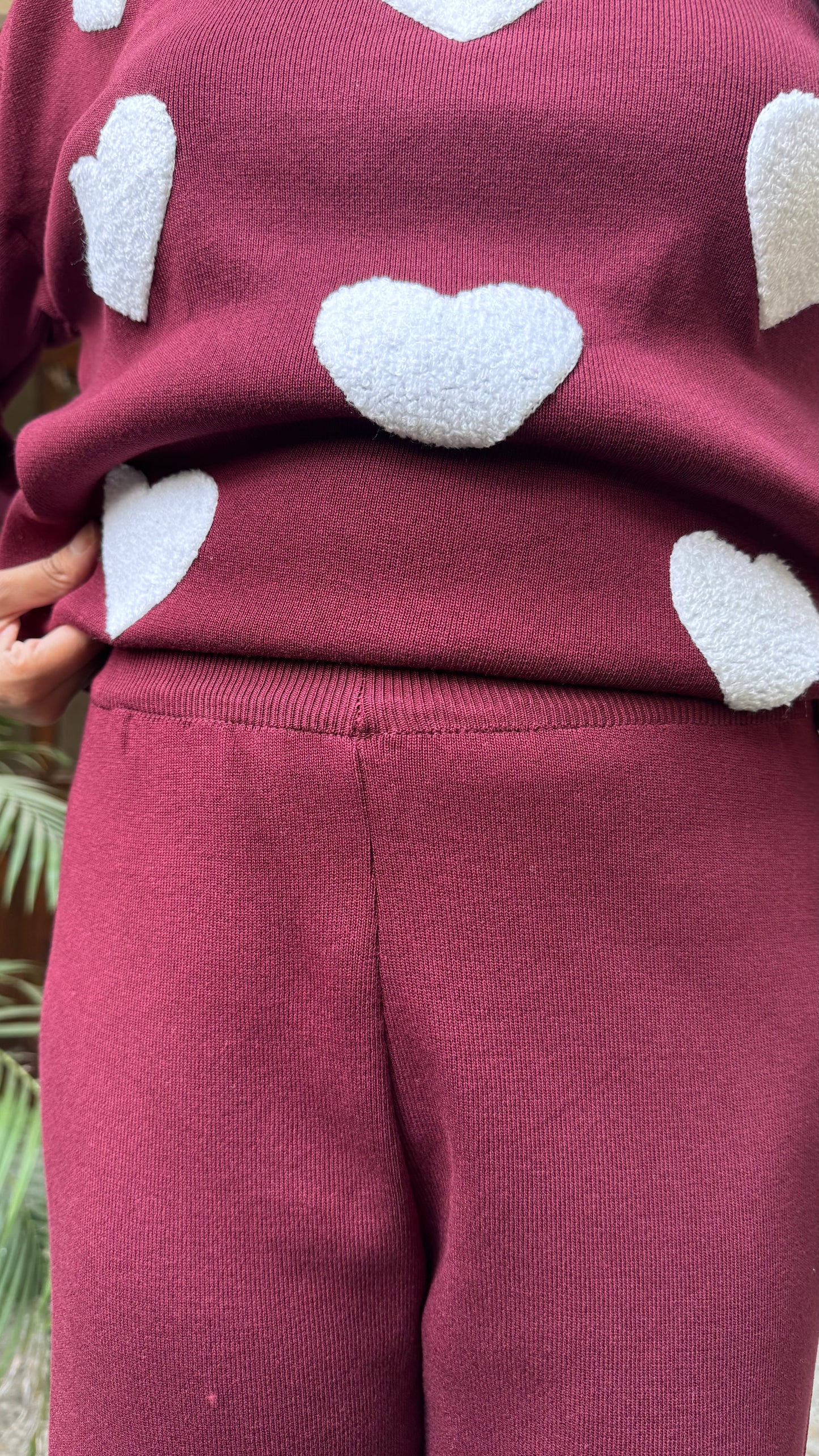 Love Bug Heart Sweater Set - Wine (Free Size) - Premium Collection