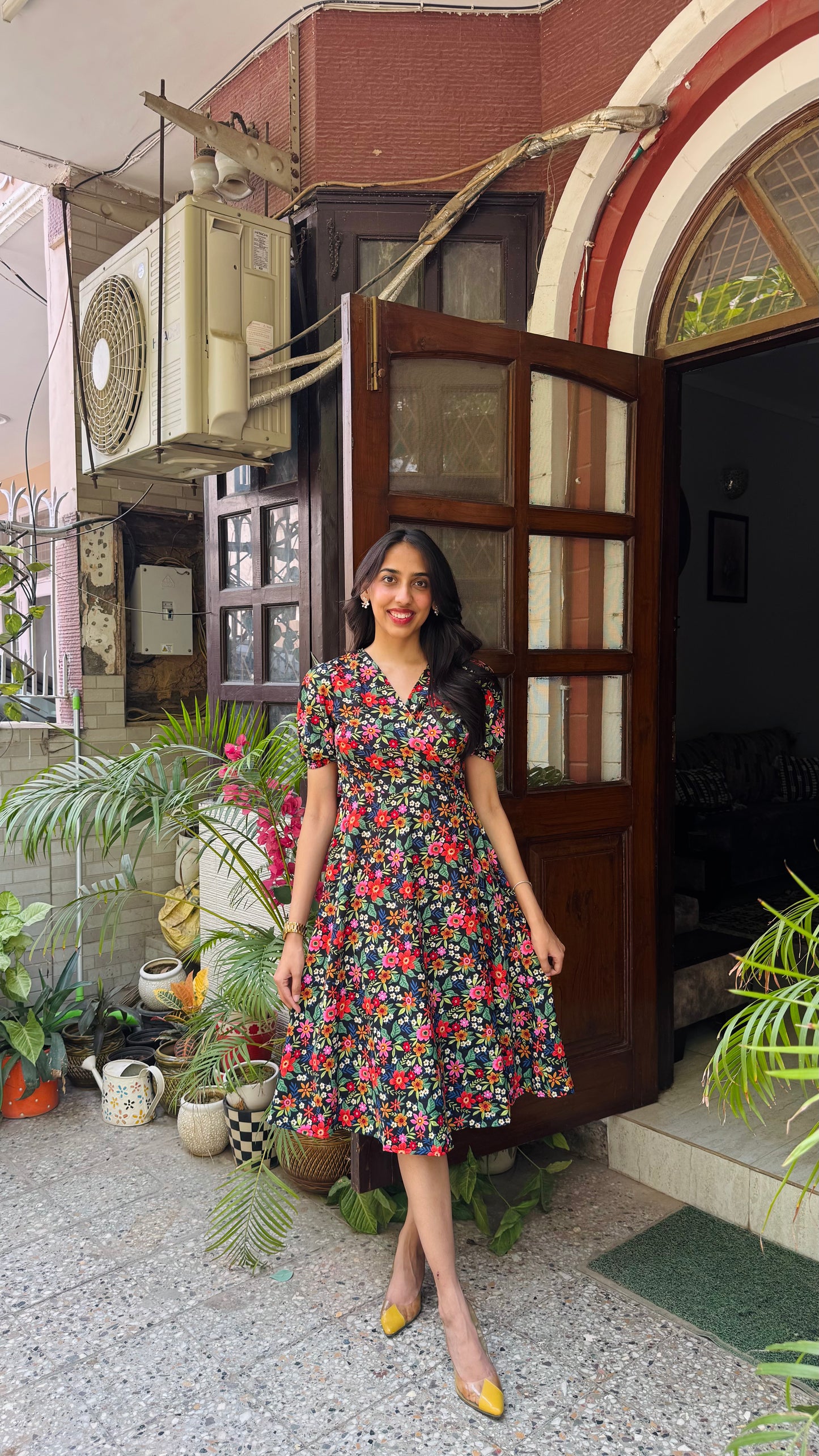 Beauty Blush Floral Wrap Dress - Black