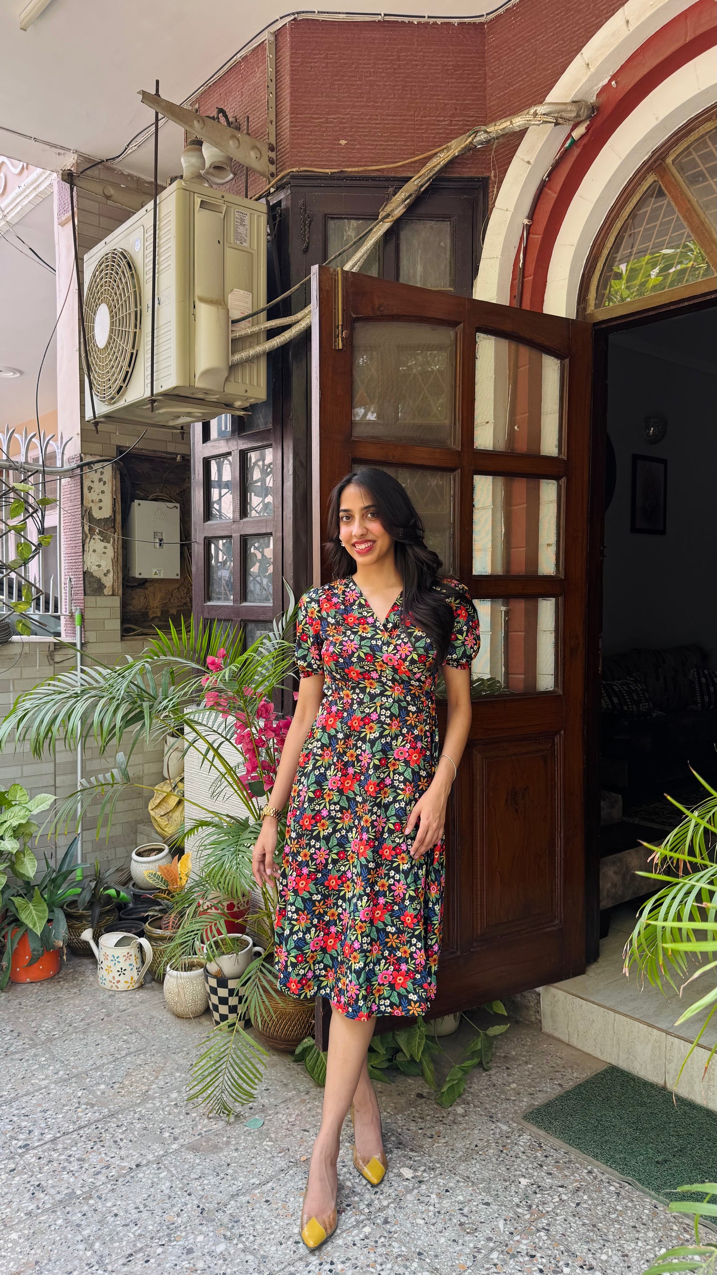Beauty Blush Floral Wrap Dress - Black
