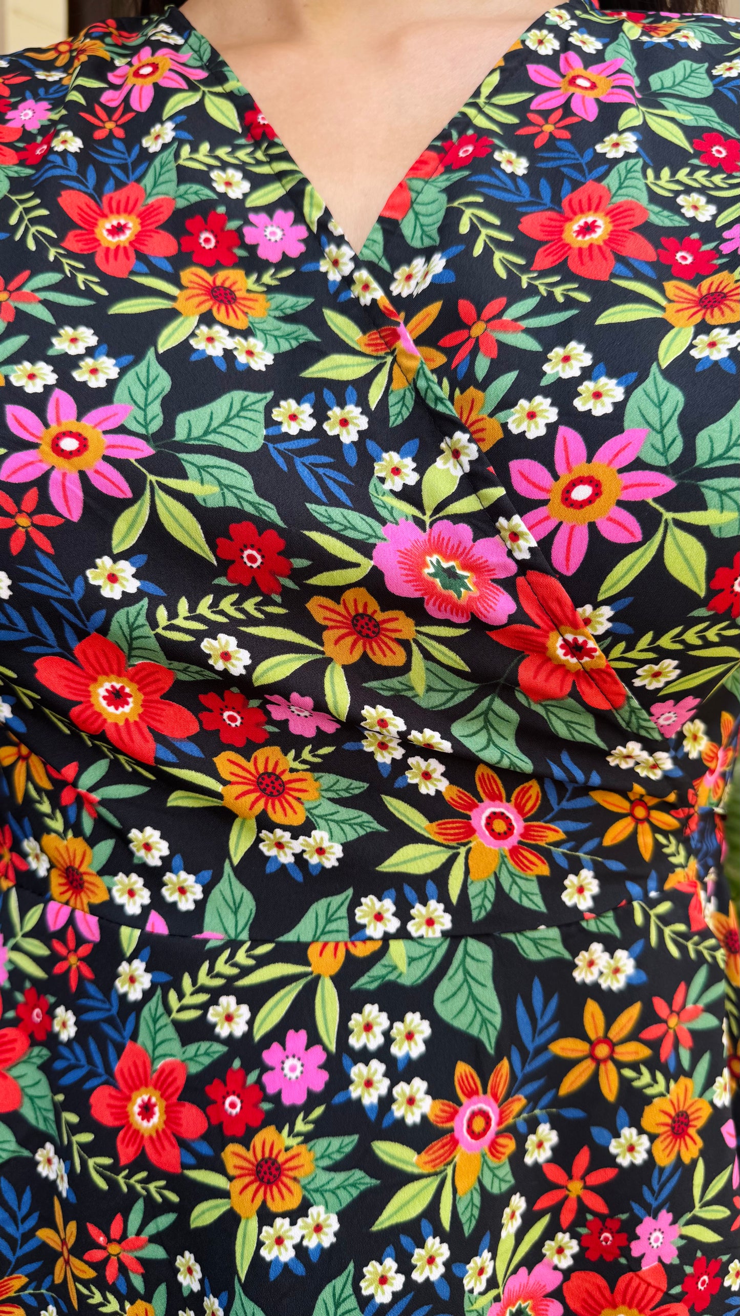Beauty Blush Floral Wrap Dress - Black