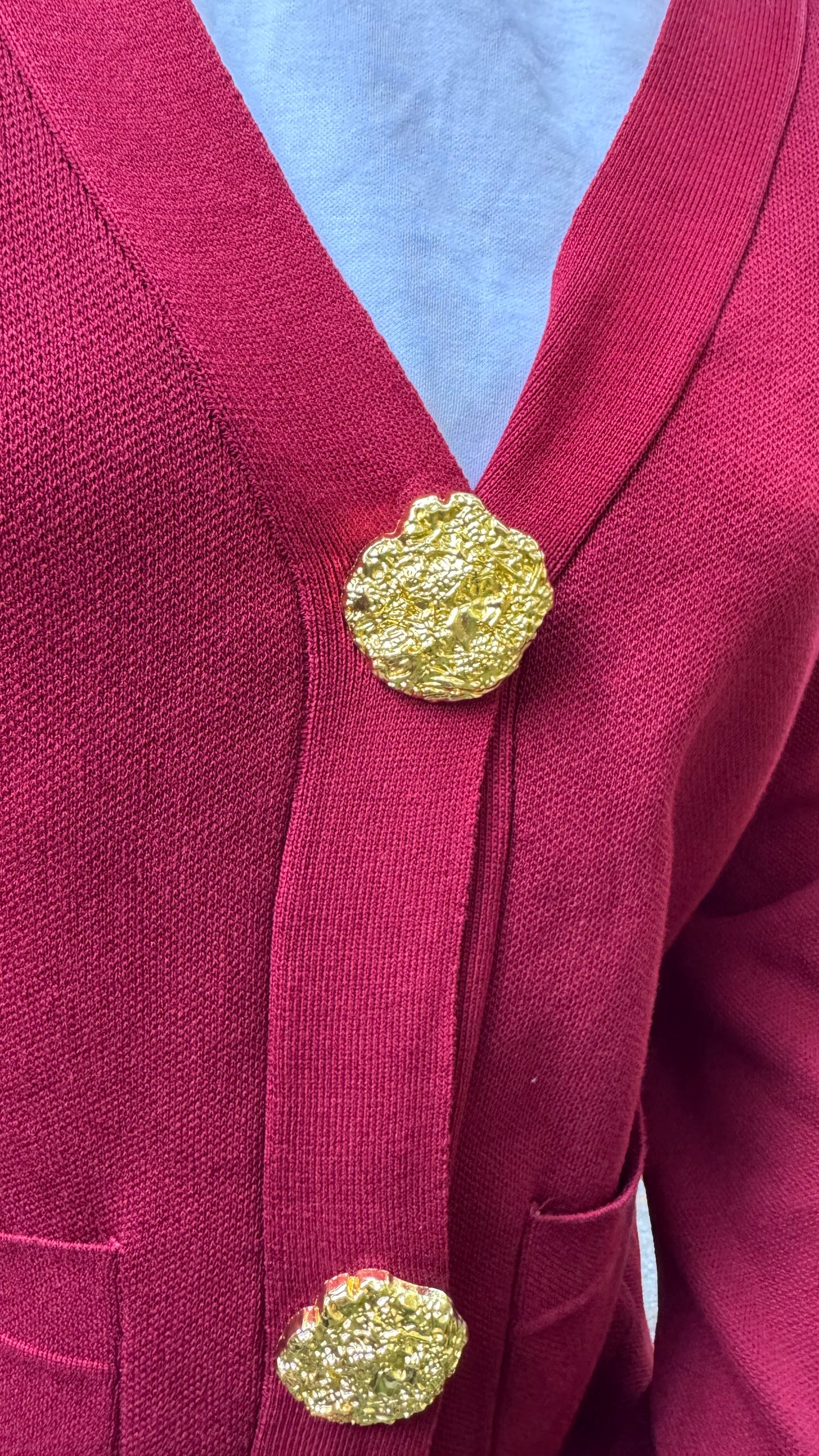 Timeless Golden Buttoned Sweater Set - Burgundy (Free Size) - Premium Collection