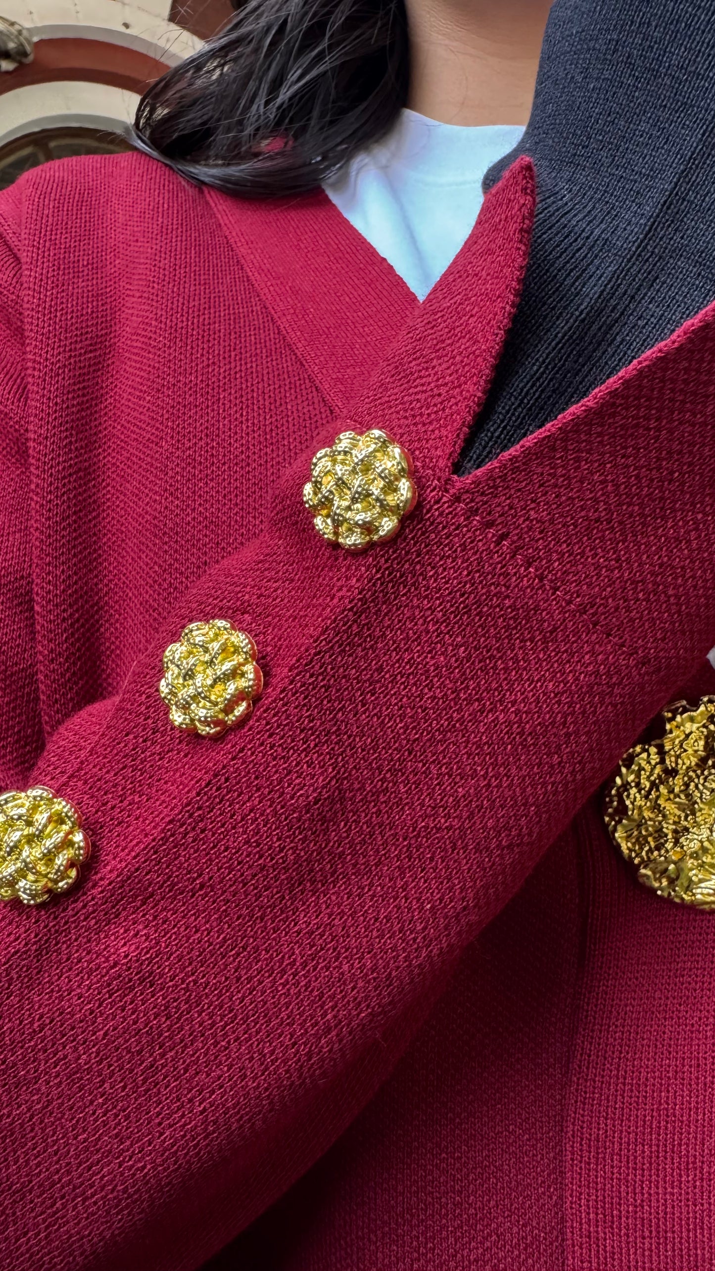 Timeless Golden Buttoned Sweater Set - Burgundy (Free Size) - Premium Collection