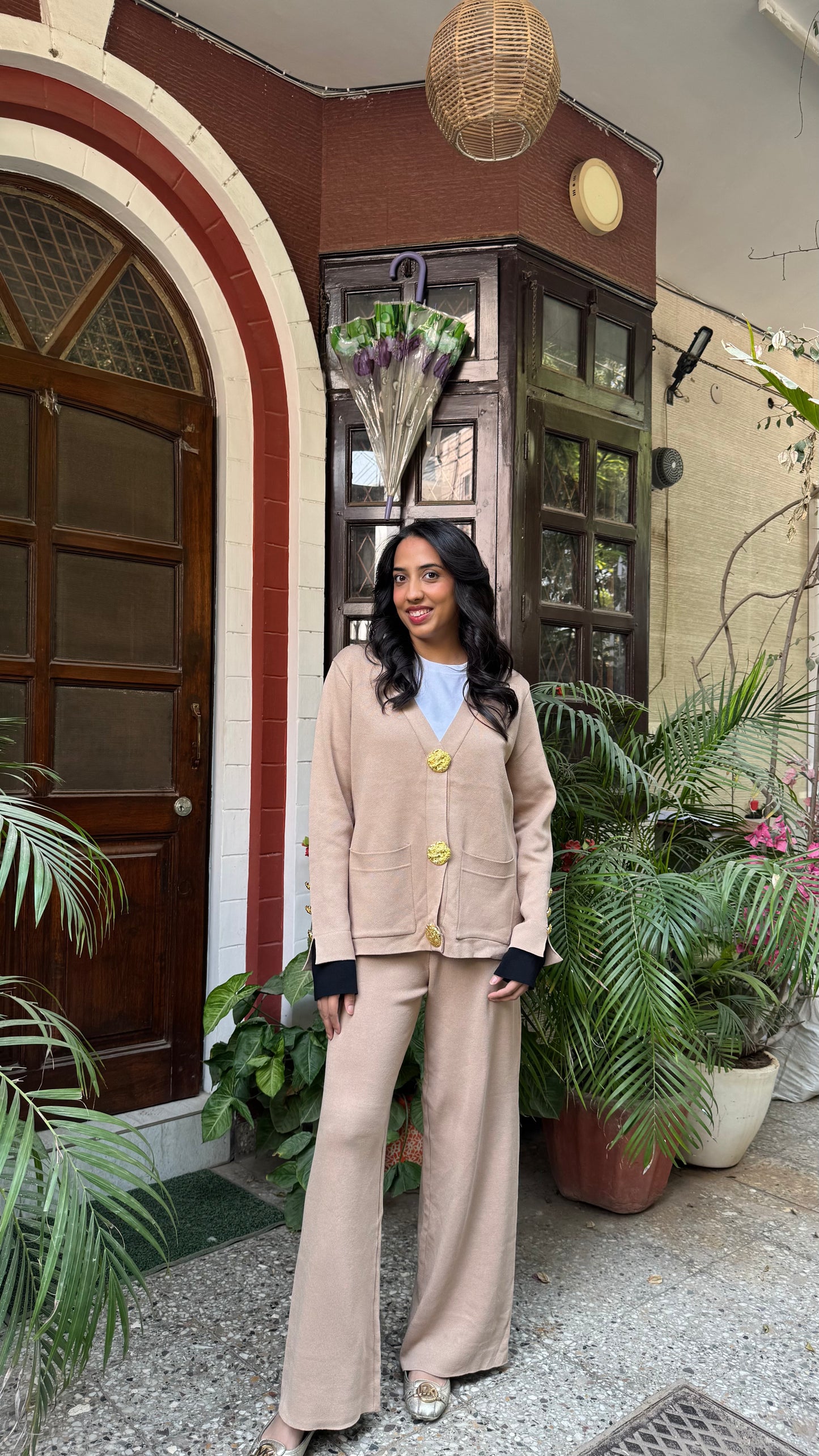 Timeless Golden Buttoned Sweater Set - Beige (Free Size) - Premium Collection