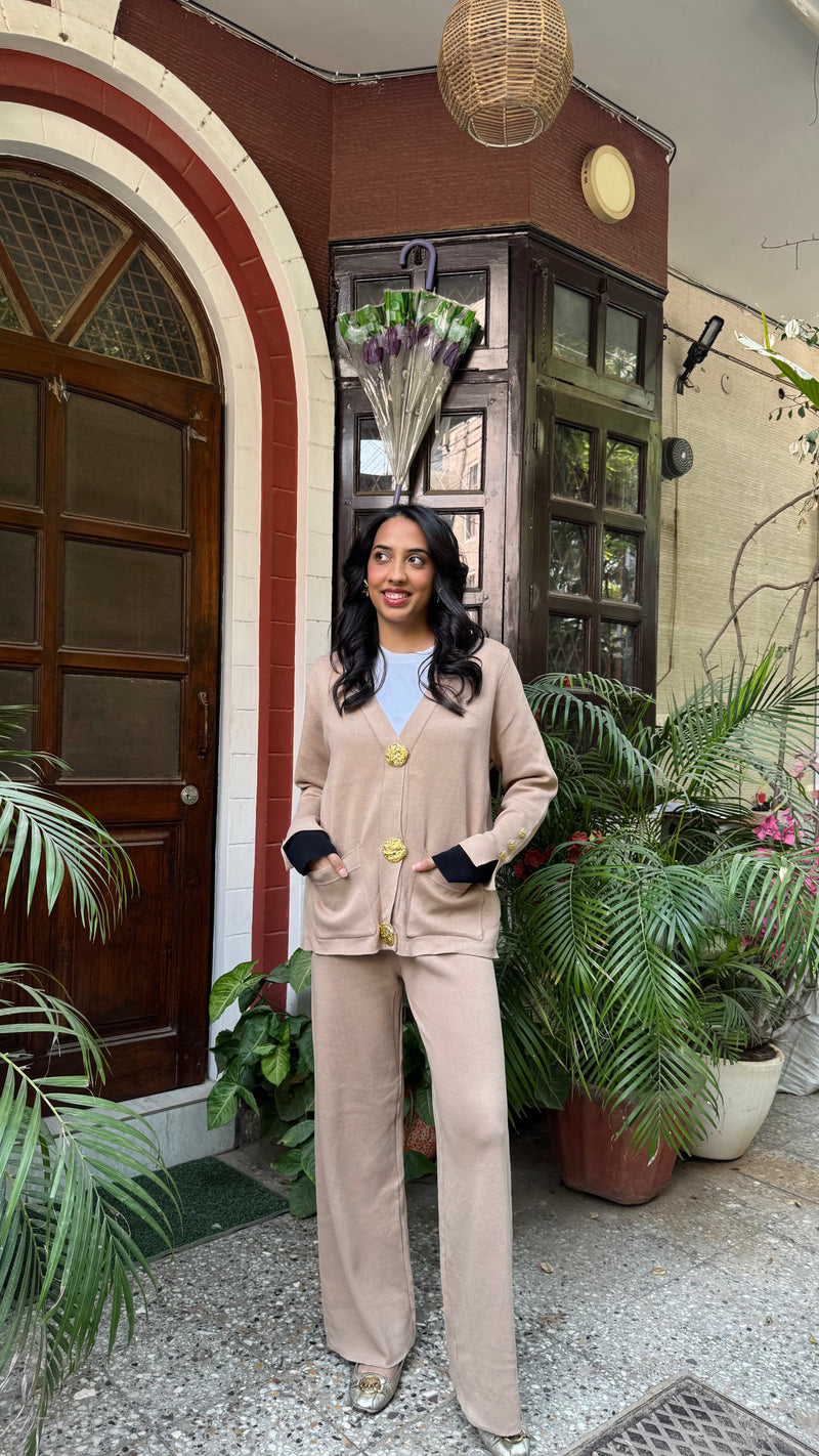 Timeless Golden Buttoned Sweater Set - Beige (Free Size) - Premium Collection