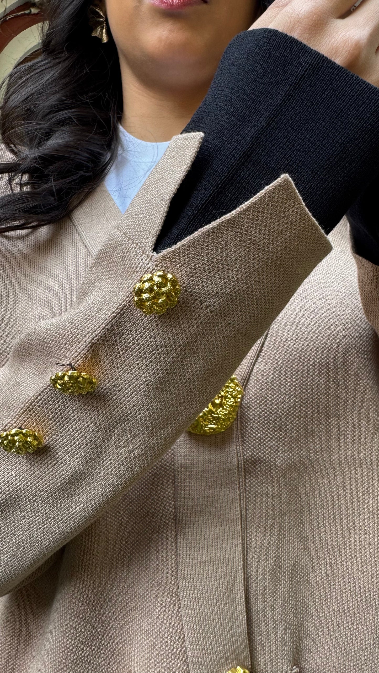 Timeless Golden Buttoned Sweater Set - Beige (Free Size) - Premium Collection