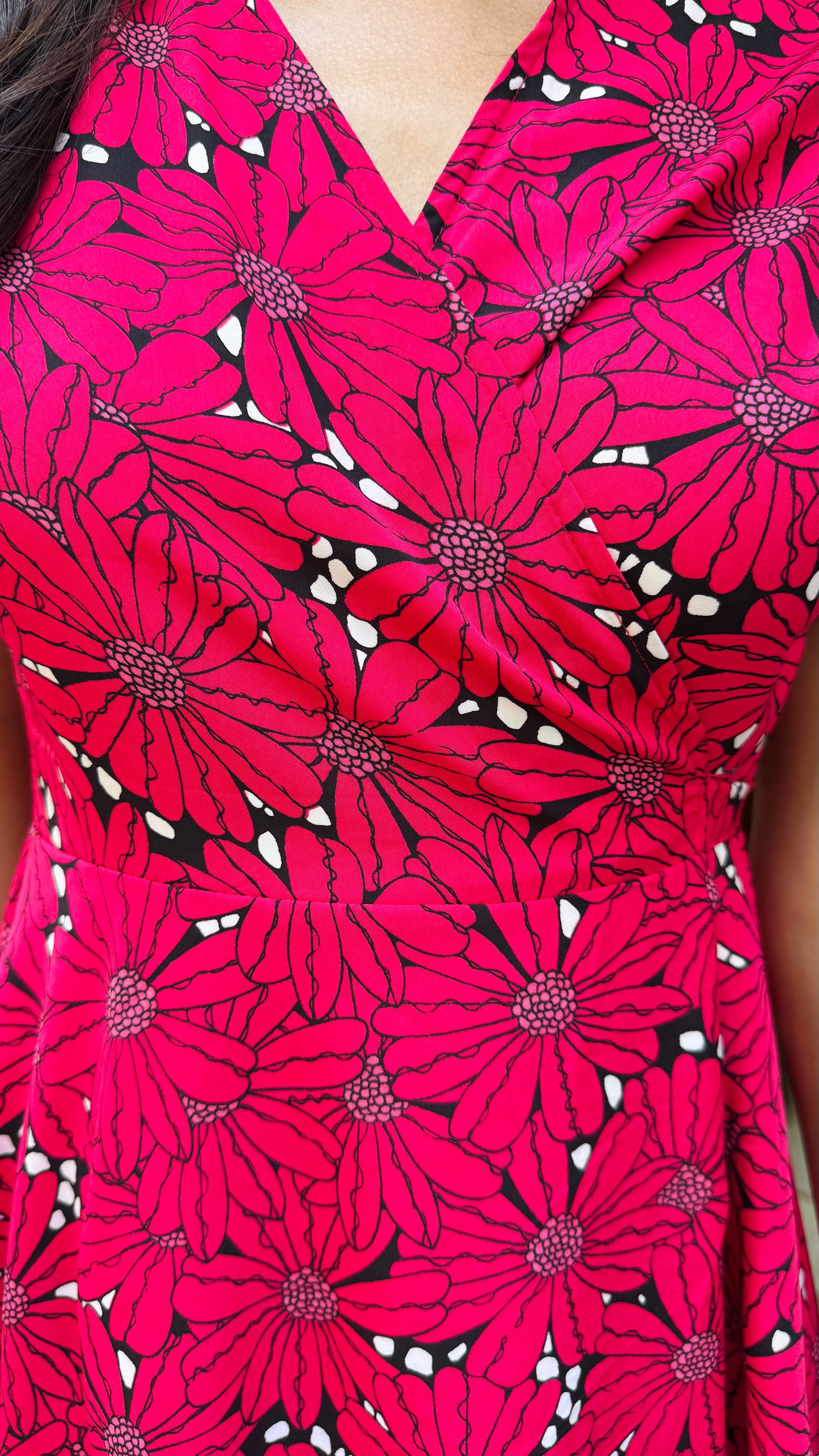 Red Blooms Floral Wrap Dress