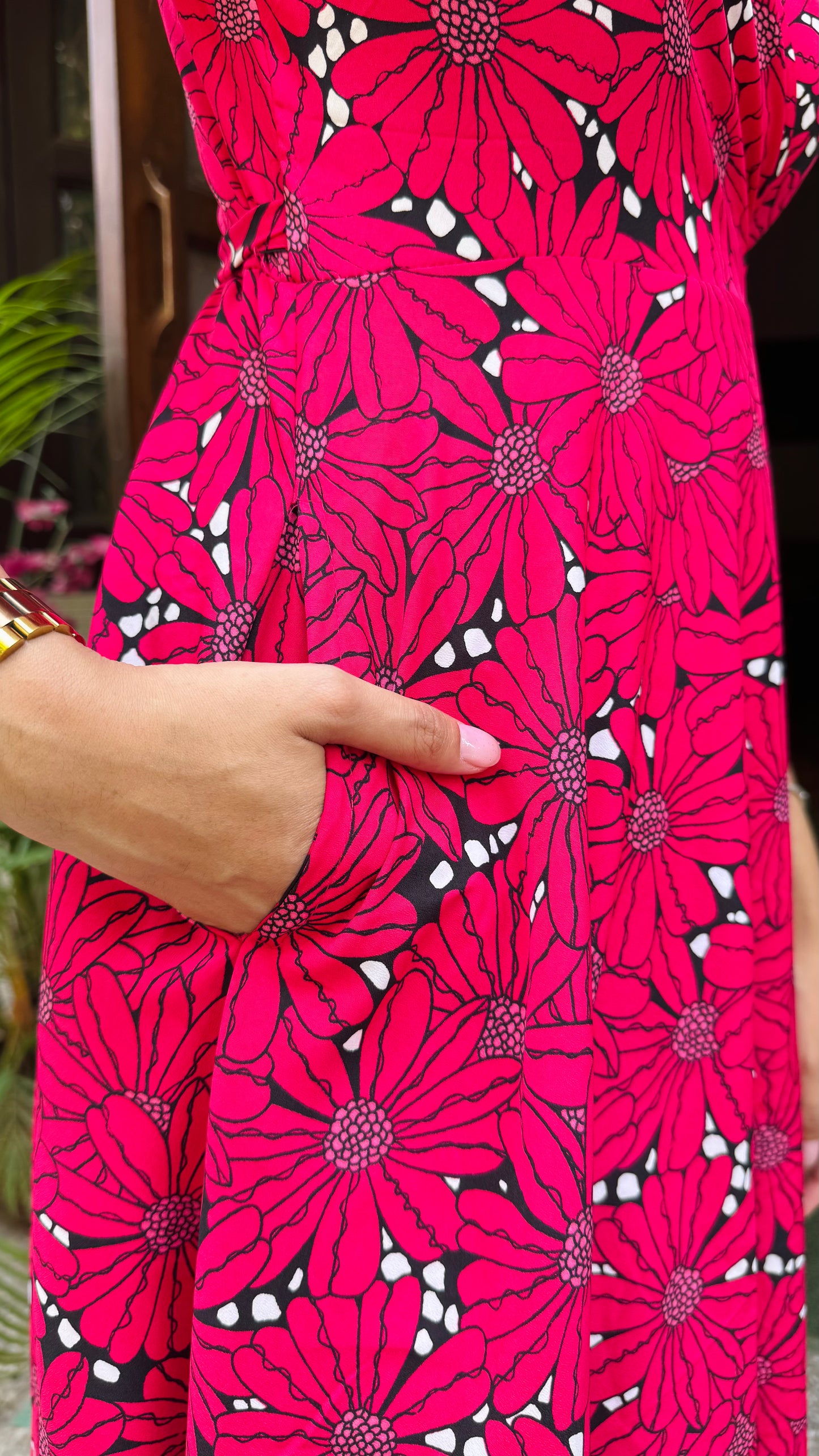 Red Blooms Floral Wrap Dress