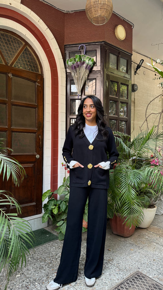 Timeless Golden Buttoned Sweater Set - Black (Free Size) - Premium Collection