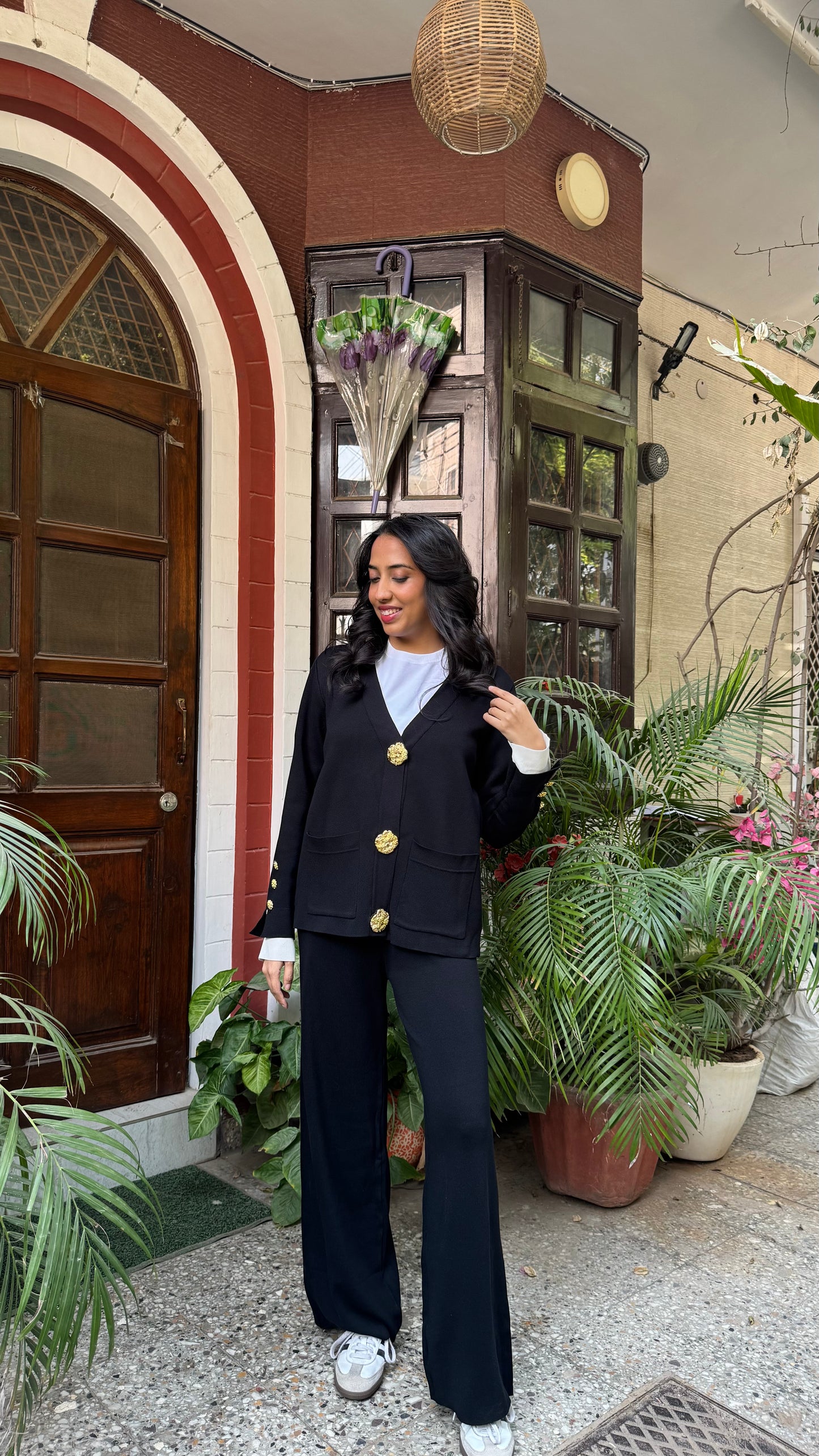 Timeless Golden Buttoned Sweater Set - Black (Free Size) - Premium Collection