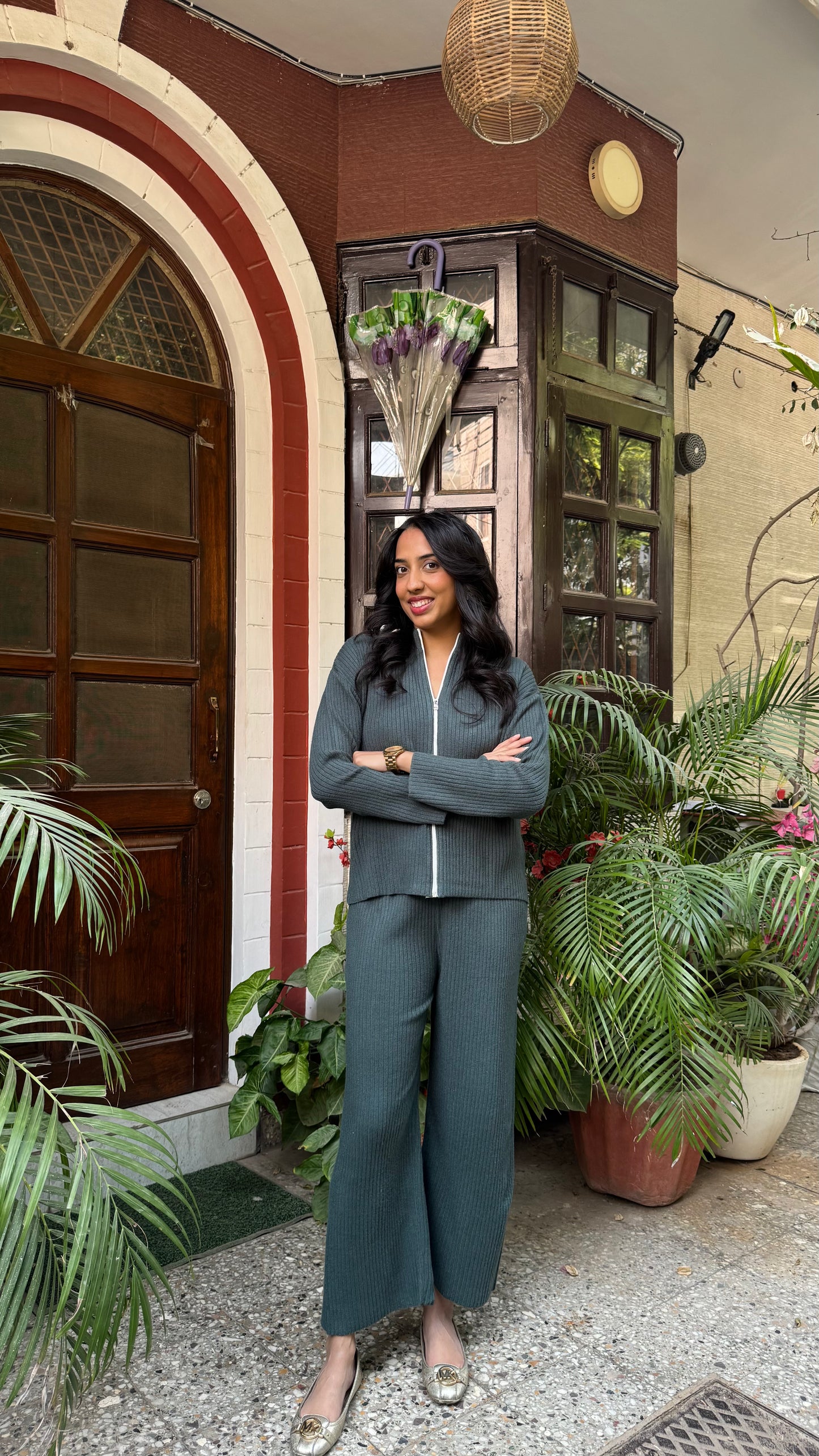 Lounge Ribbed Sweater Set - Green (Free Size) - Premium Collection