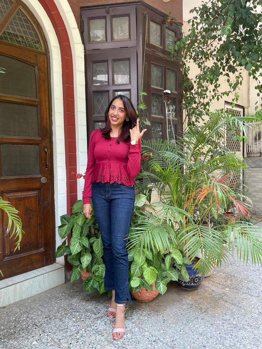 Mia Peplum Top – Maroon