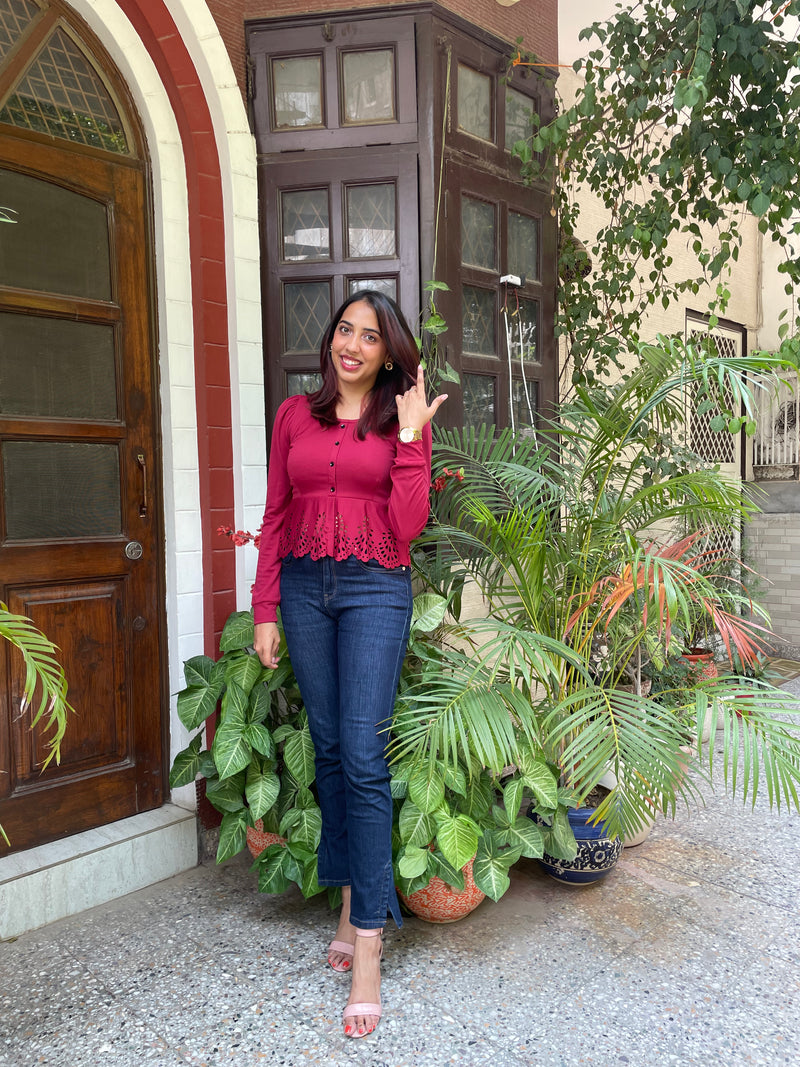 Mia Peplum Top – Maroon