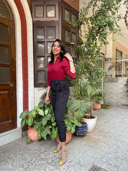 Maroon Shirt & Trousers Jumpsuit