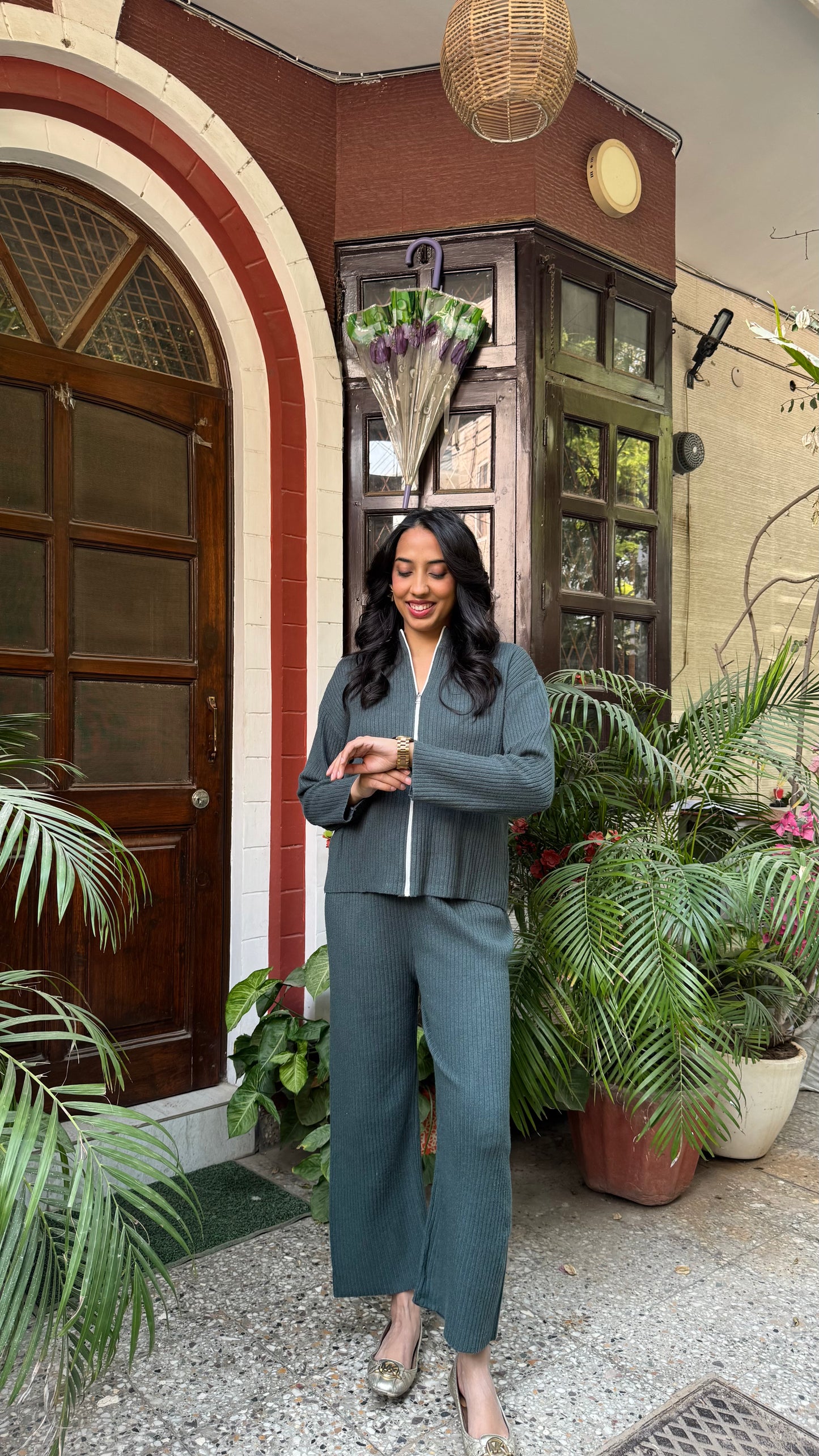 Lounge Ribbed Sweater Set - Green (Free Size) - Premium Collection