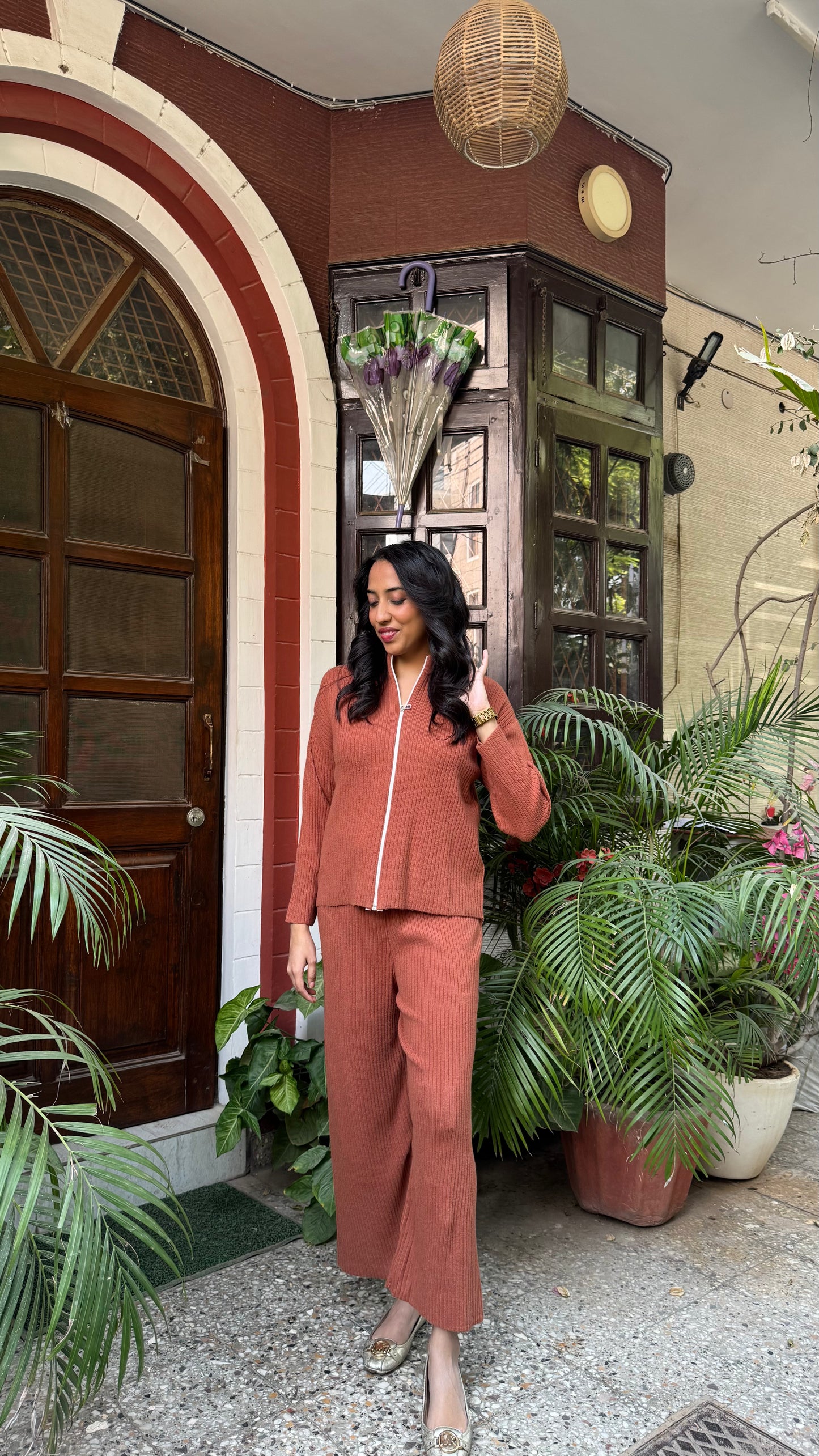 Lounge Ribbed Sweater Set - Brown (Free Size) - Premium Collection