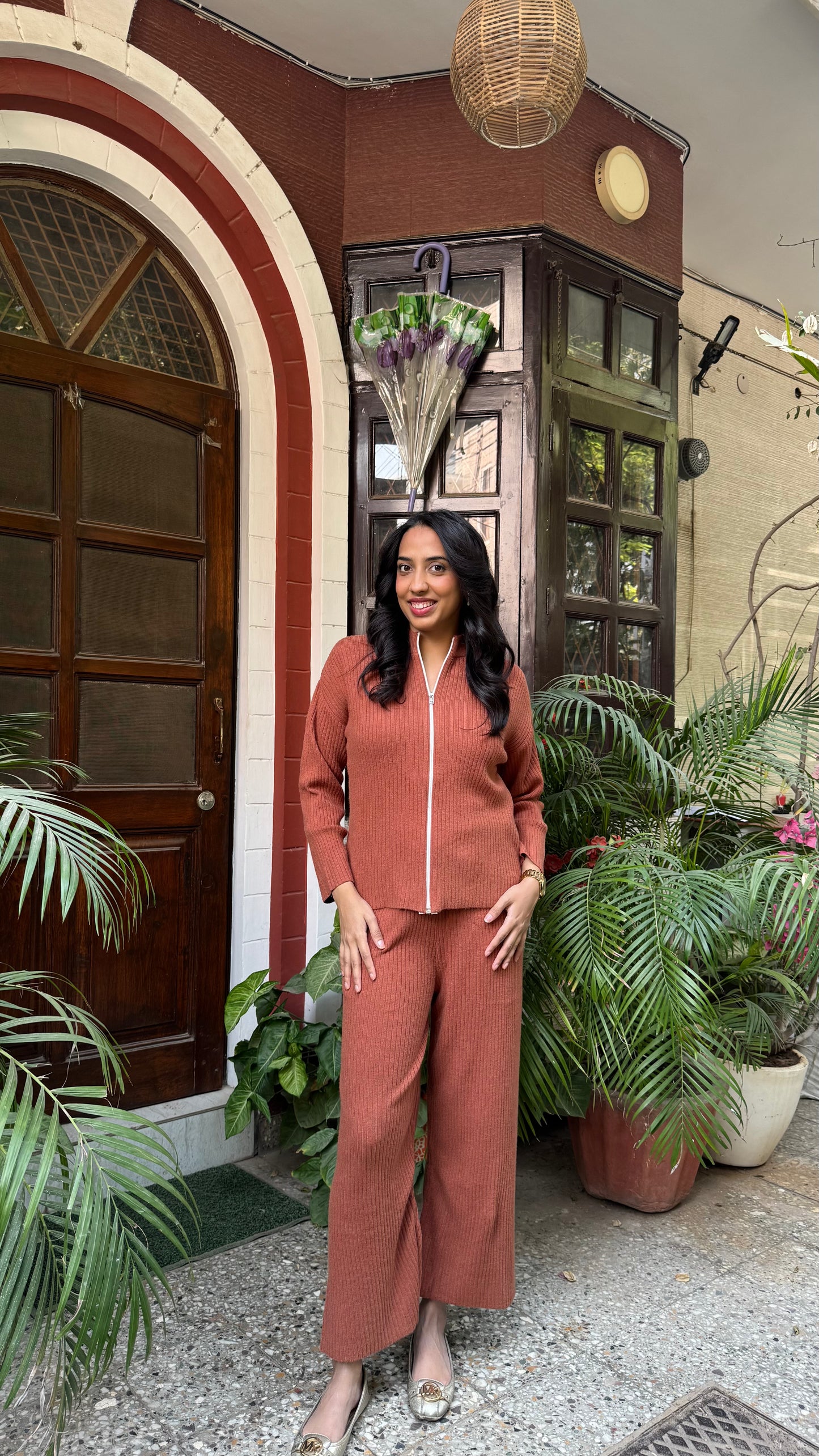 Lounge Ribbed Sweater Set - Brown (Free Size) - Premium Collection