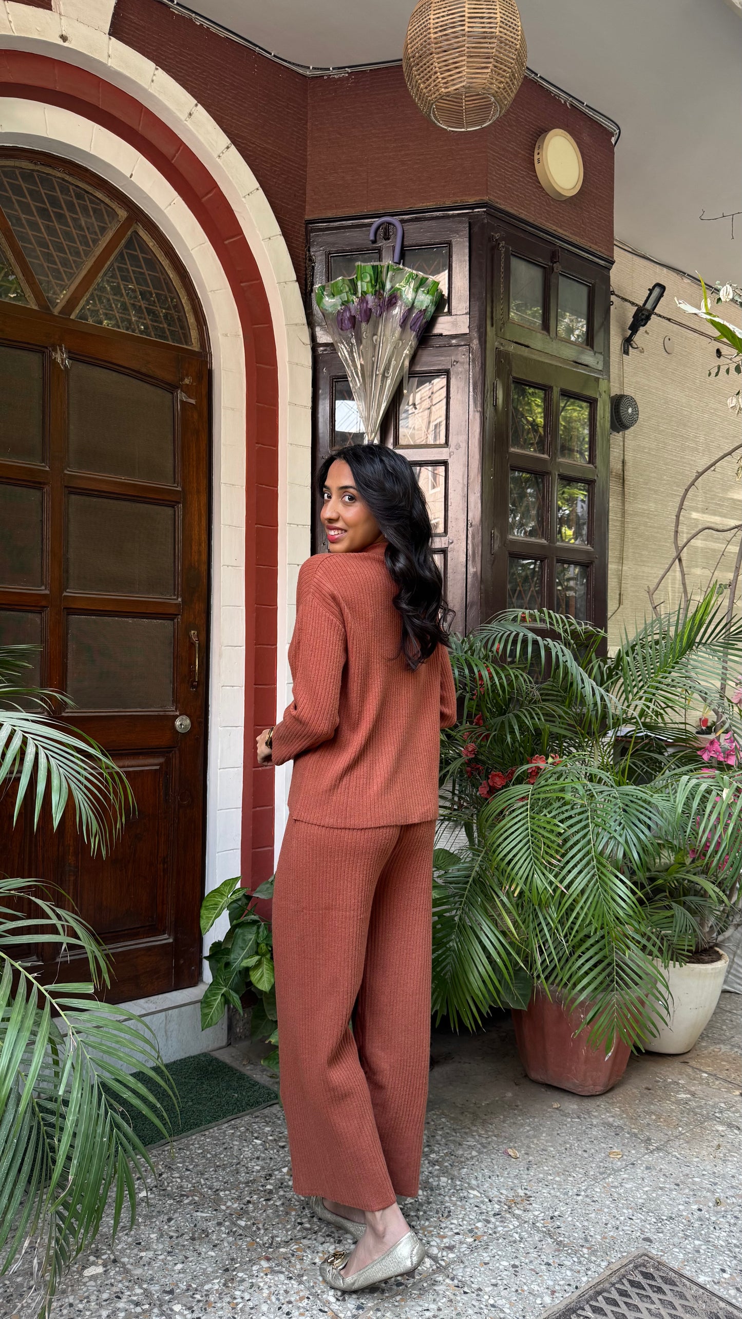 Lounge Ribbed Sweater Set - Brown (Free Size) - Premium Collection