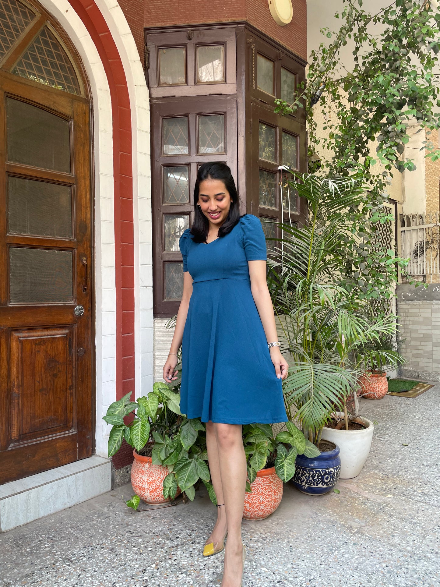 Sapphire Blue Puff Sleeve Dress