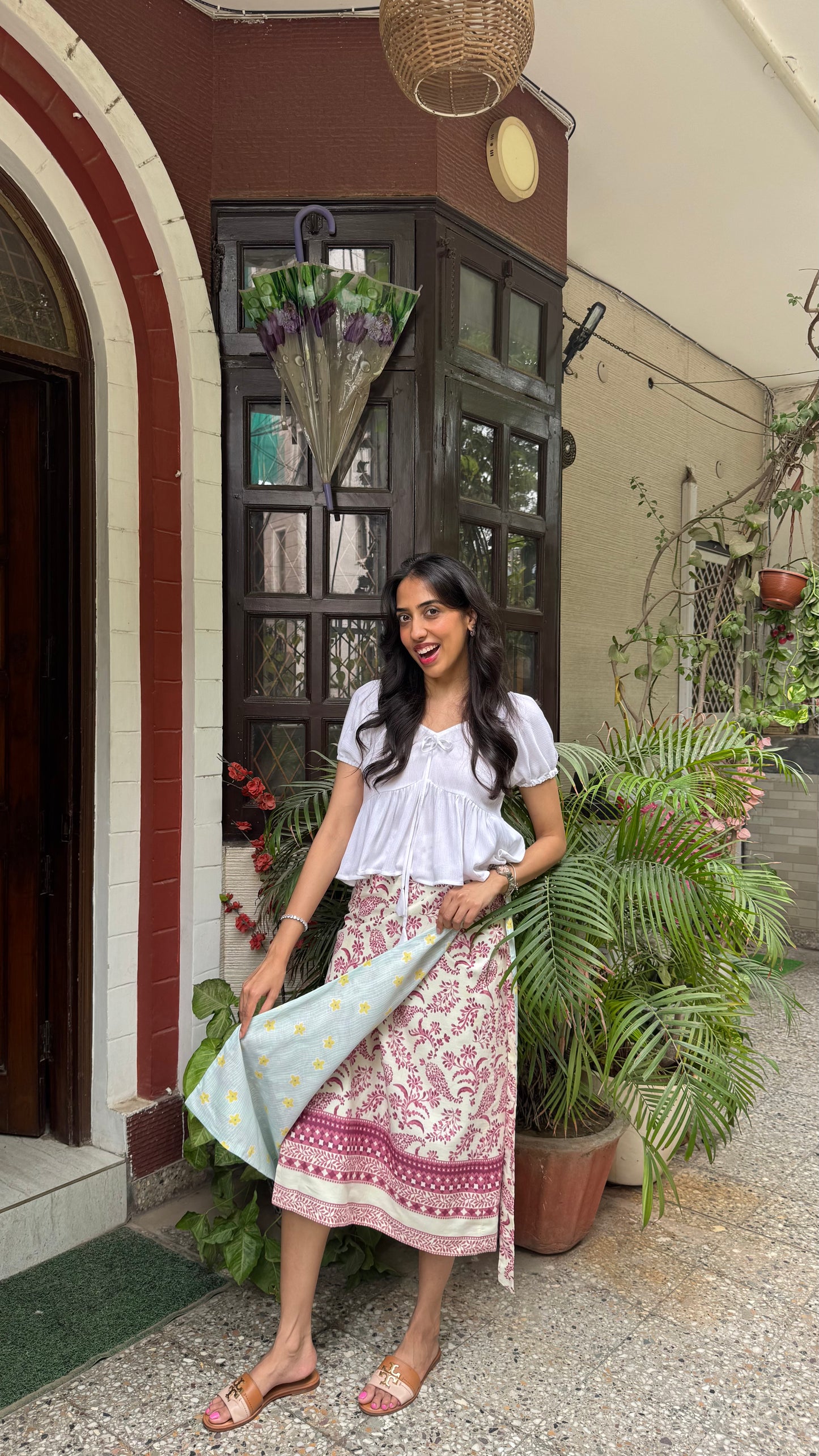 Reversible Pencil Cotton Wrap Skirt- White/Light blue (Premium Collection)