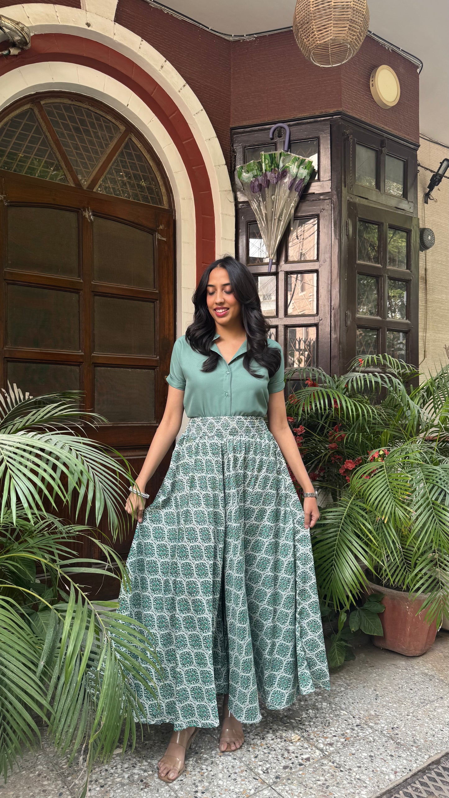 Emerald Meadow Printed Palazzo (Free Size)