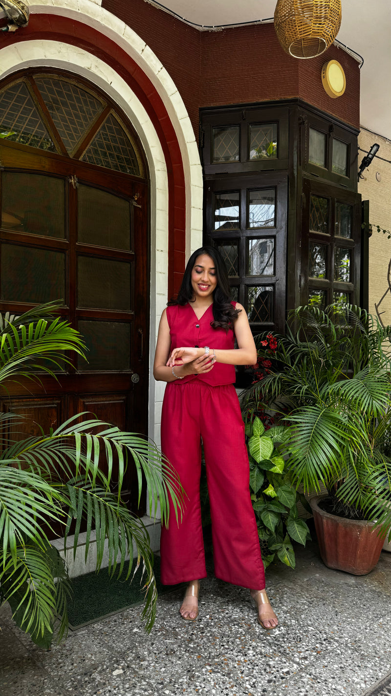 Cotton Waistcoat Set - Maroon - WITH SLEEVES FABRIC