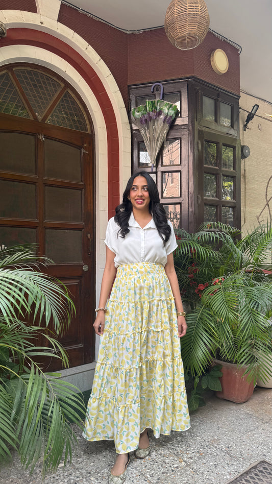Señorita Tiered Maxi Skirt - Lemons (Free Size)