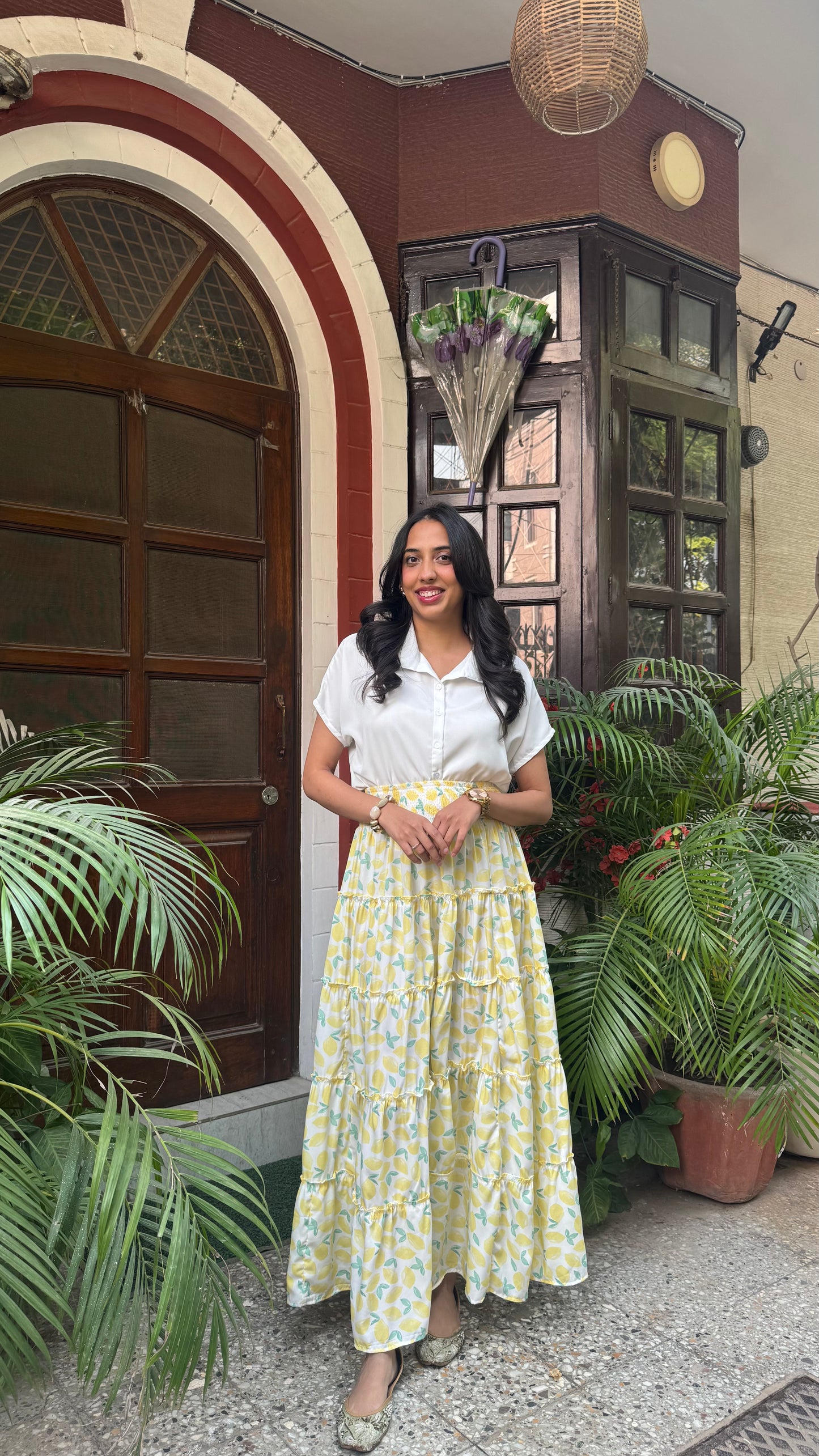 Señorita Tiered Maxi Skirt - Lemons (Free Size)