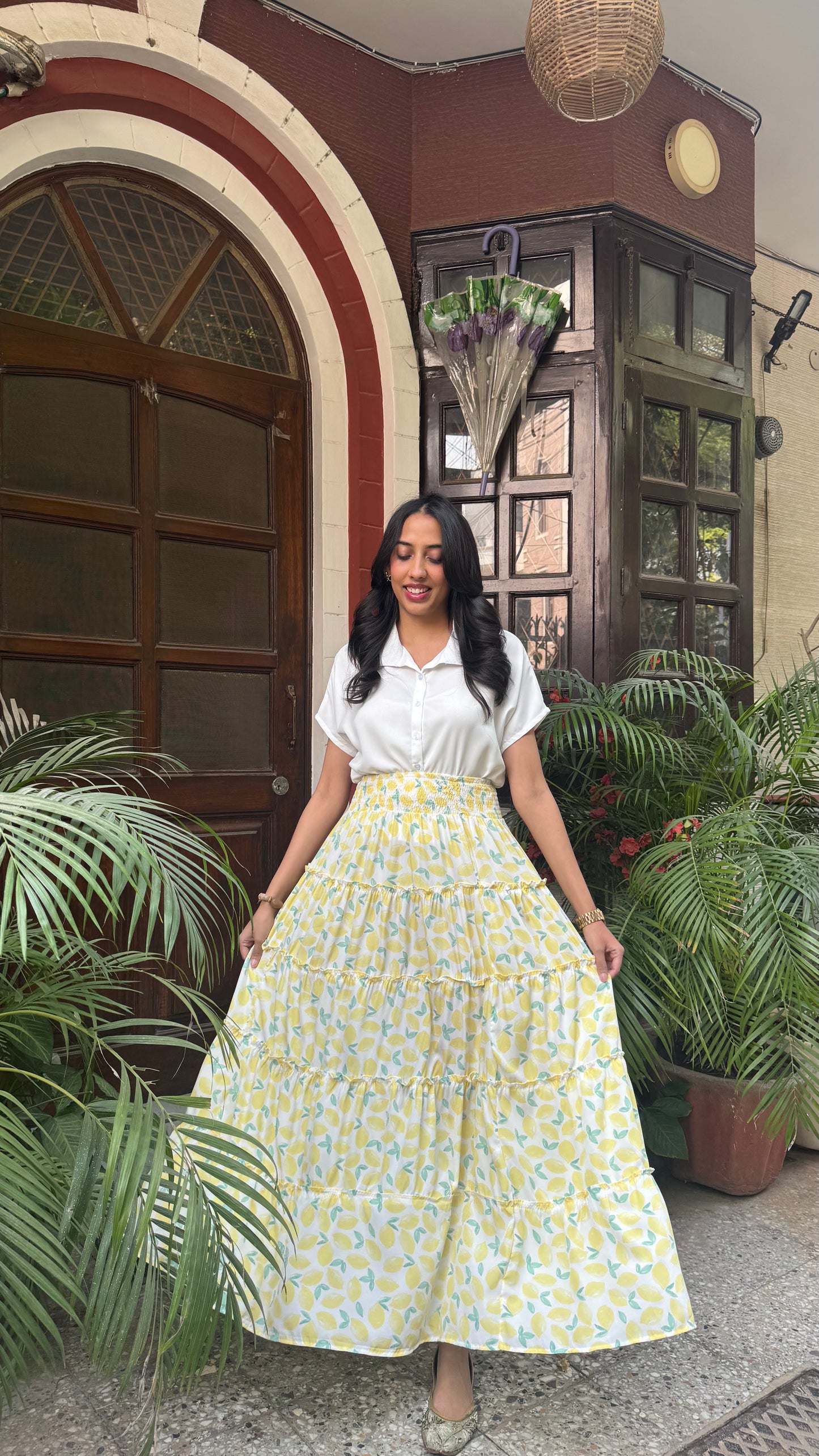 Señorita Tiered Maxi Skirt - Lemons (Free Size)