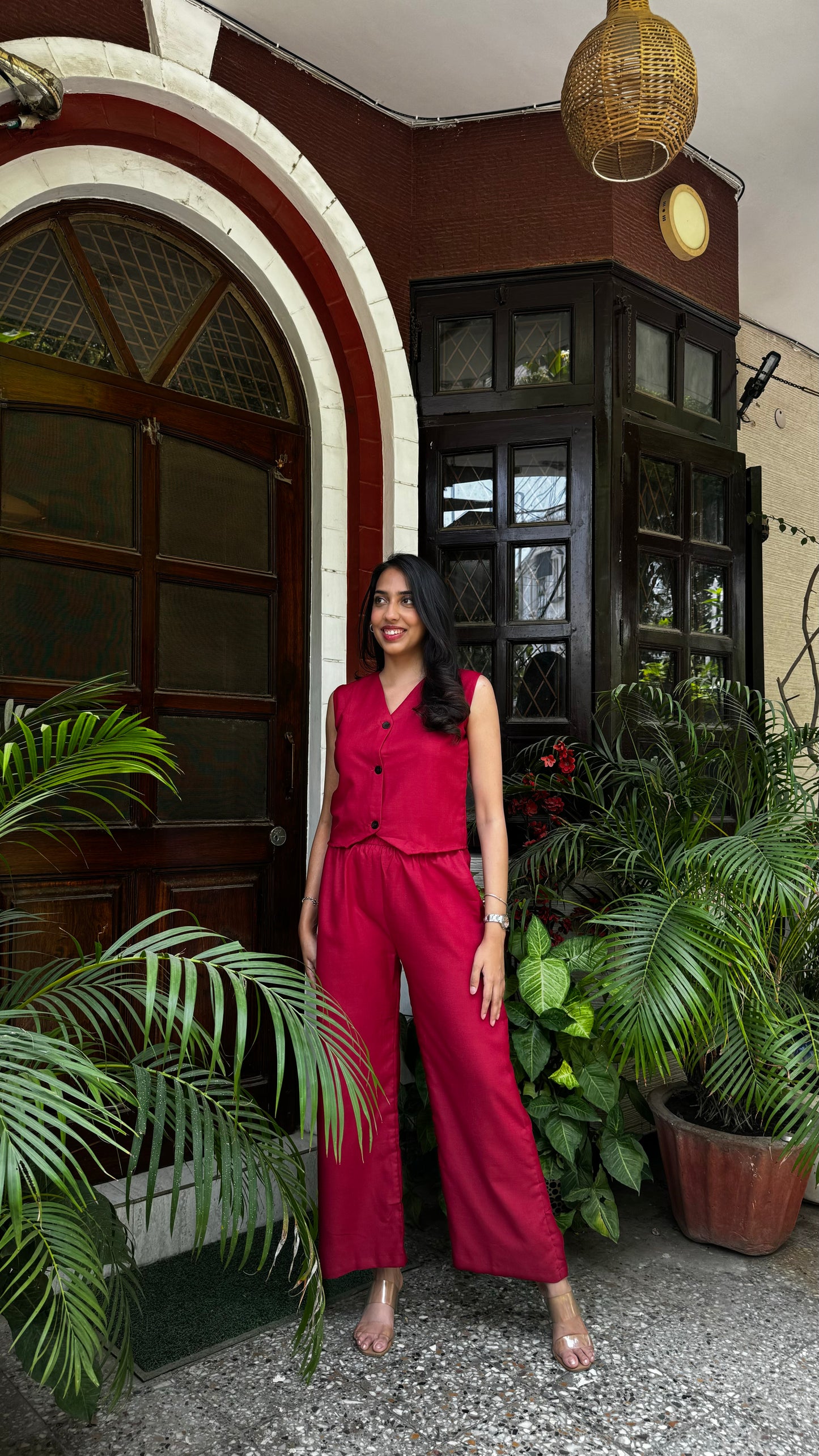 Cotton Waistcoat Set - Maroon