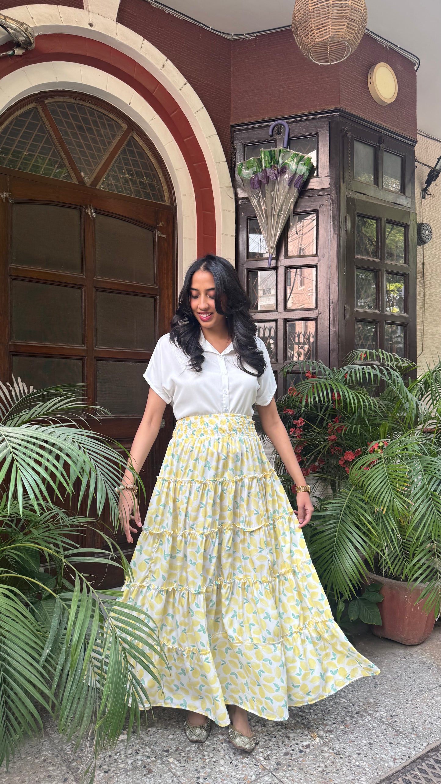 Señorita Tiered Maxi Skirt - Lemons (Free Size)