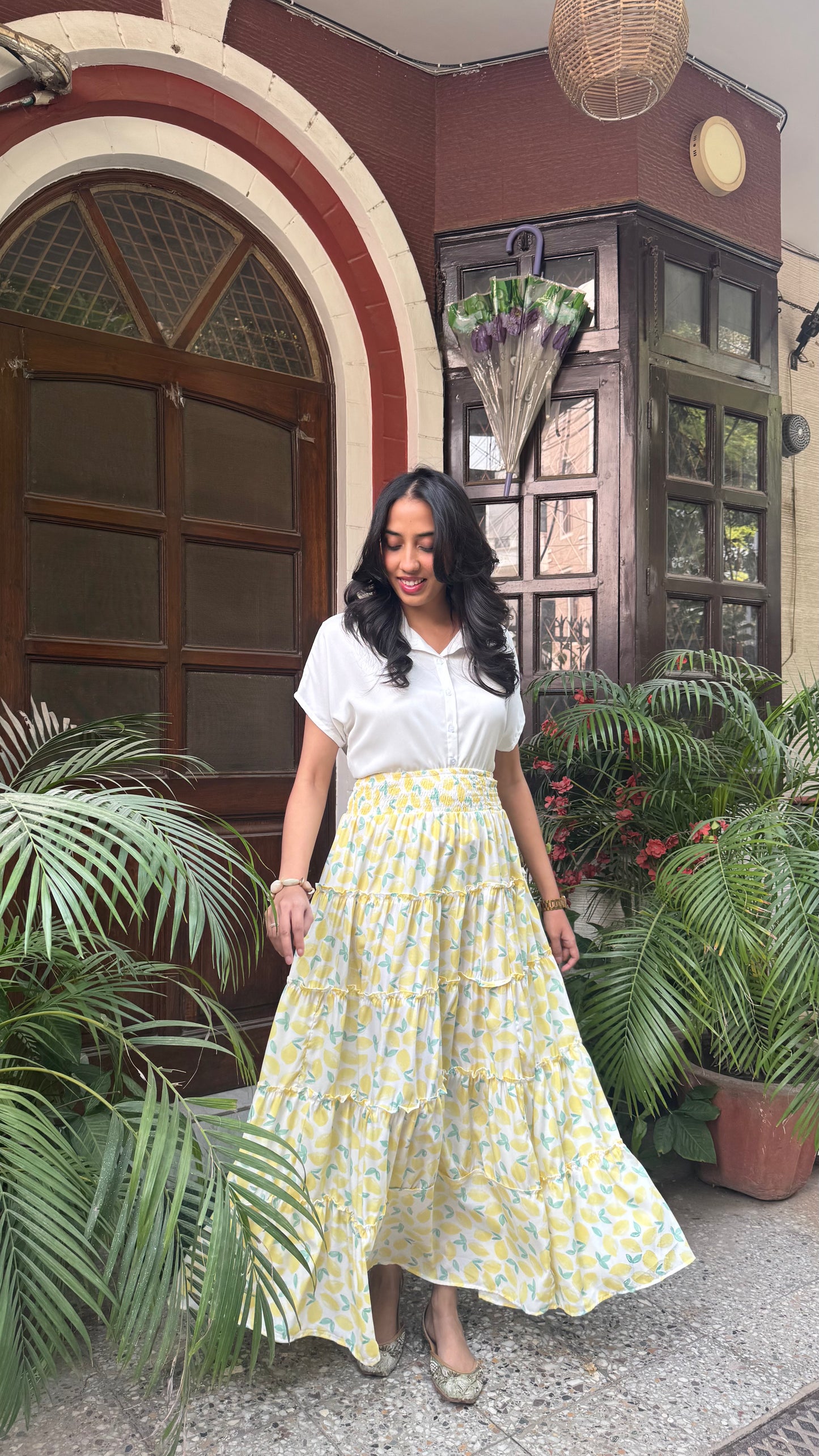 Señorita Tiered Maxi Skirt - Lemons (Free Size)