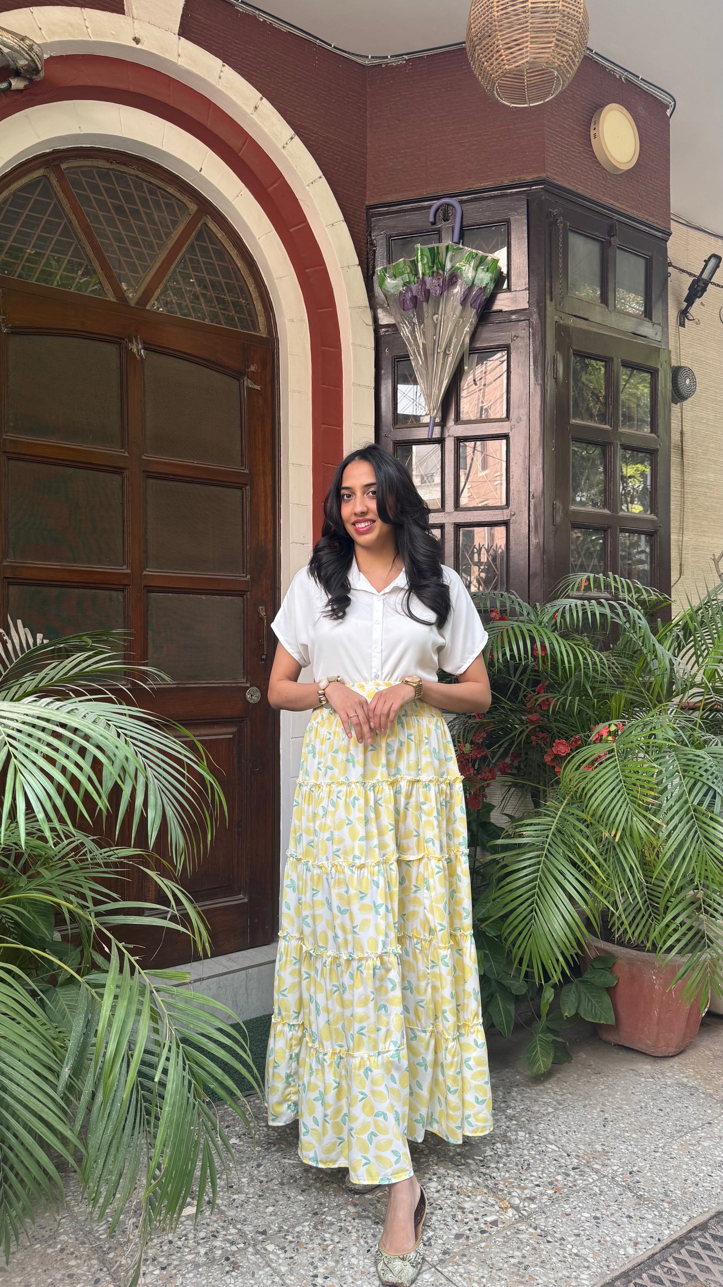 Señorita Tiered Maxi Skirt - Lemons (Free Size)