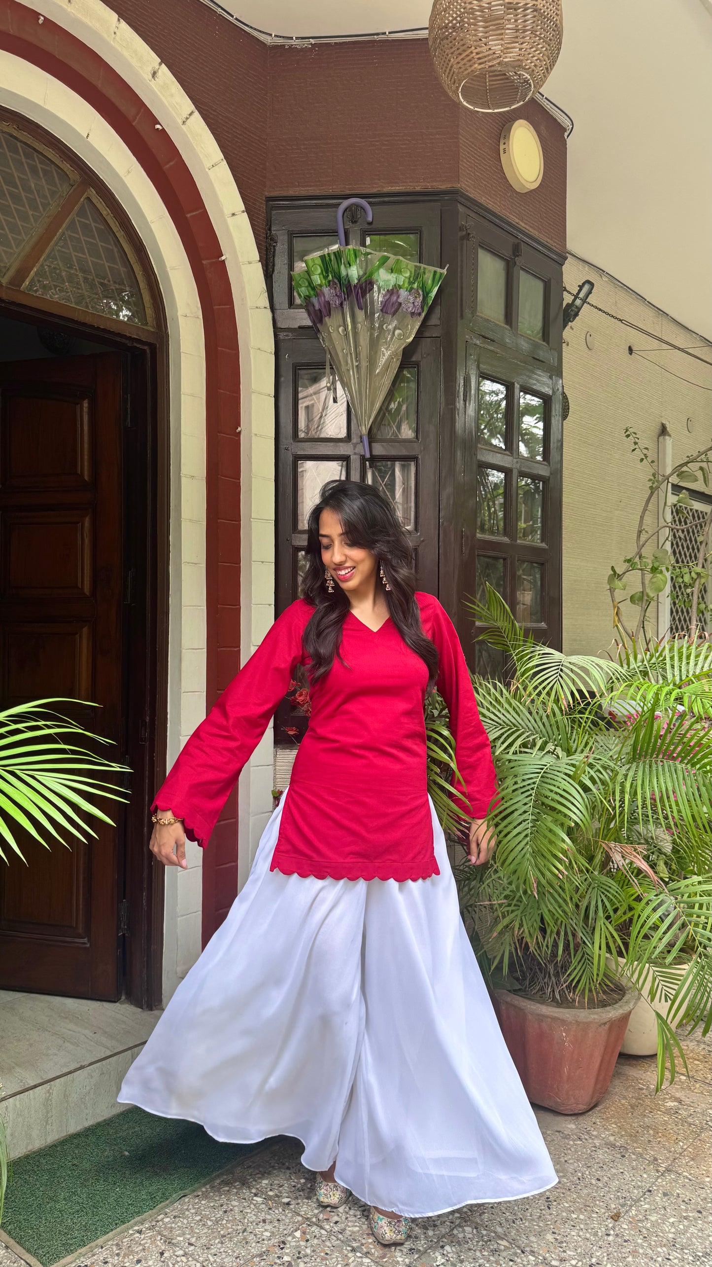 Mulberry Scalloped Corset Kurti - Red Maroon