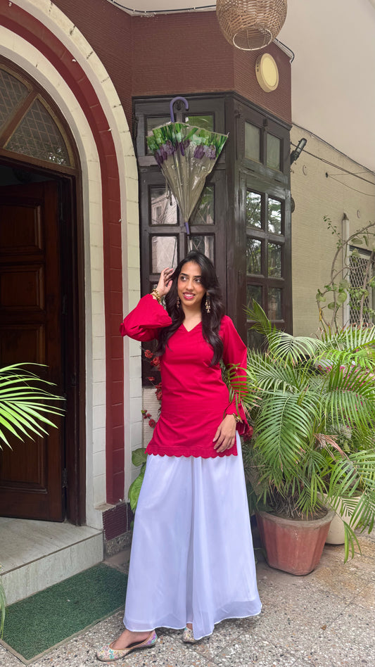 Mulberry Scalloped Corset Kurti - Red Maroon
