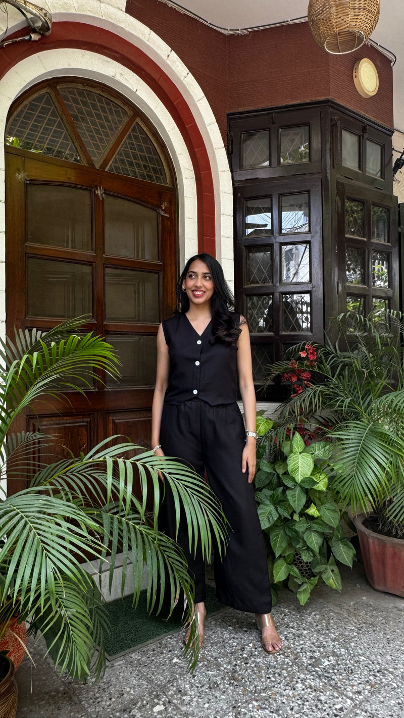 Cotton Waistcoat Set - Black - WITH SLEEVES FABRIC