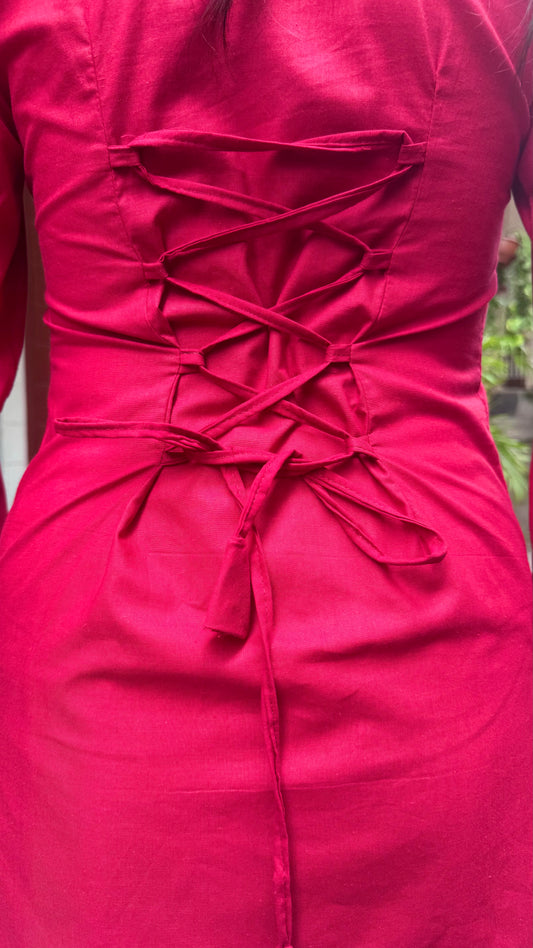 Mulberry Scalloped Corset Kurti - Red Maroon