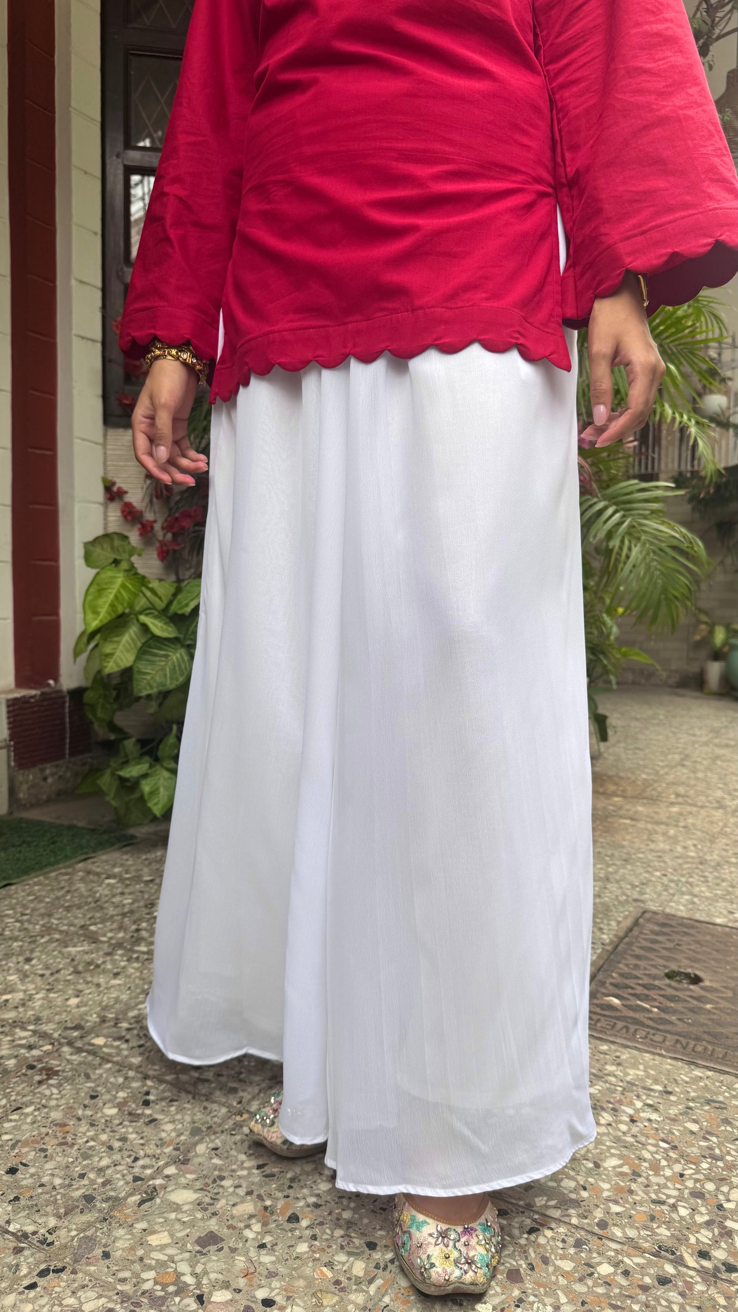 Royal Pearl Flared Sharara - White (Premium Collection)