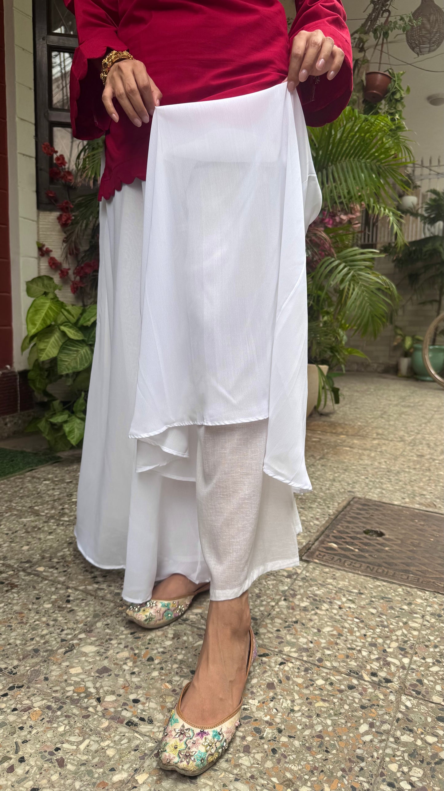 Royal Pearl Flared Sharara - White (Premium Collection)